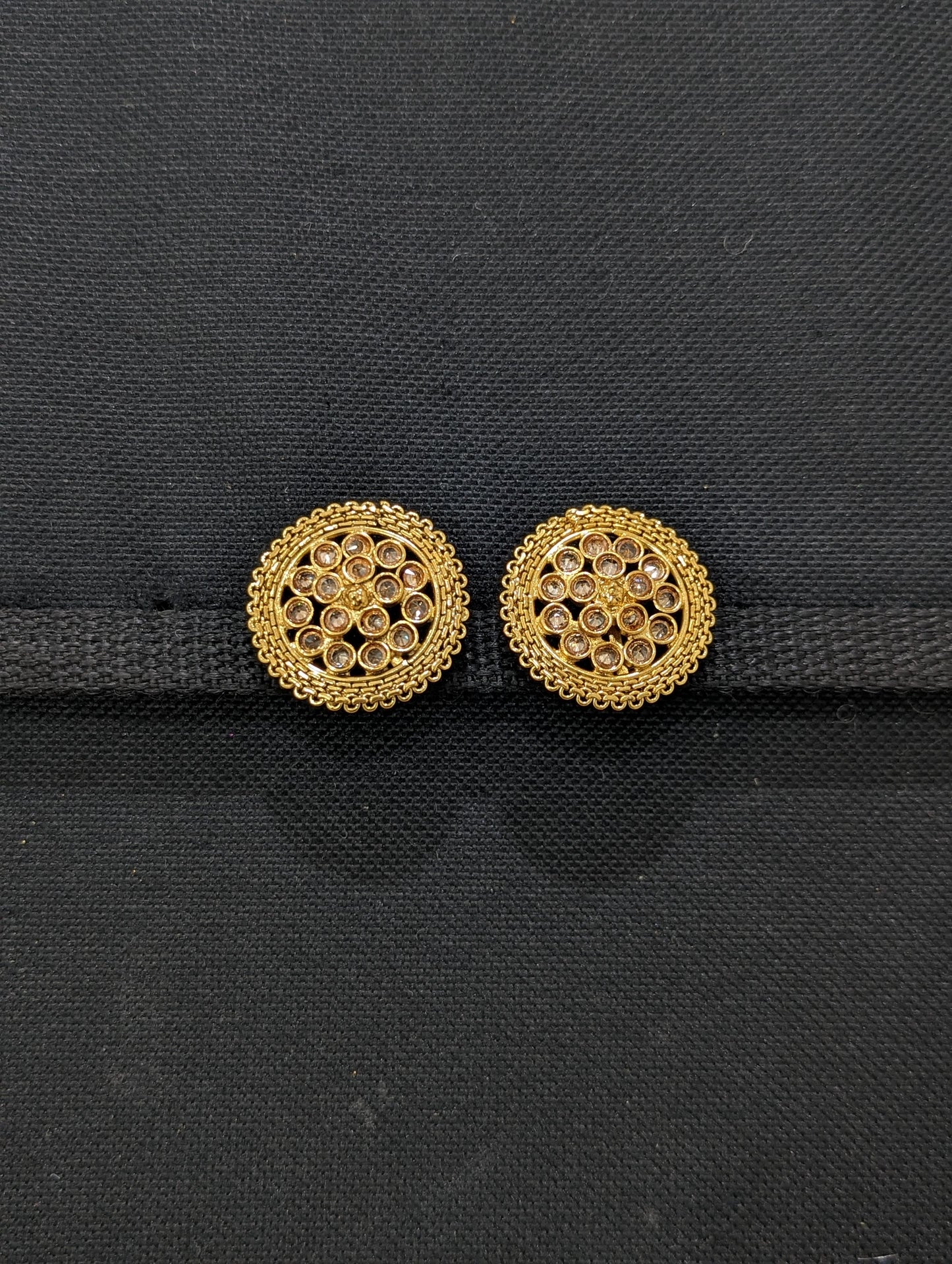 Gold plated Polki stone Round stud Earrings