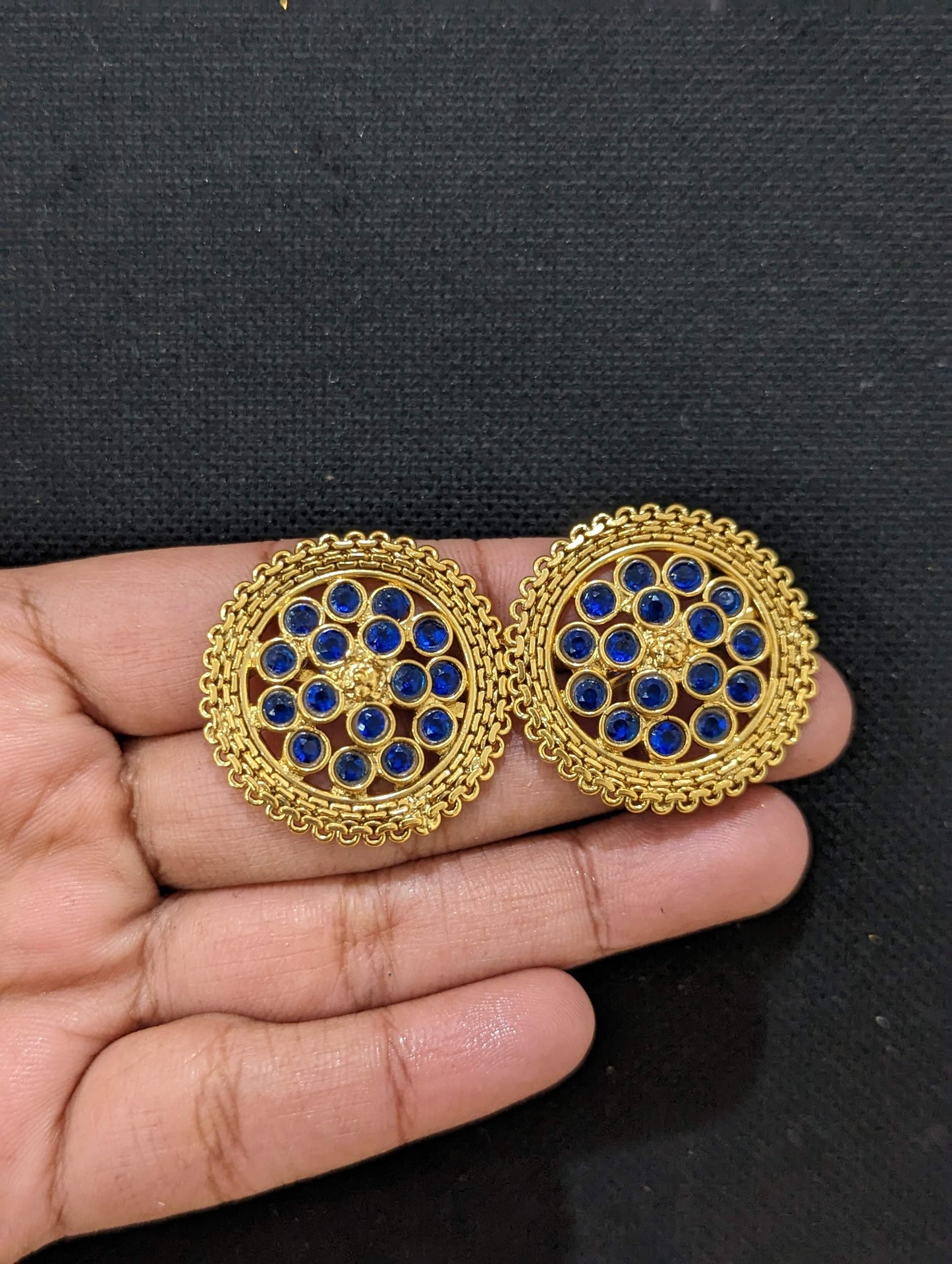 Gold plated Polki stone Round stud Earrings