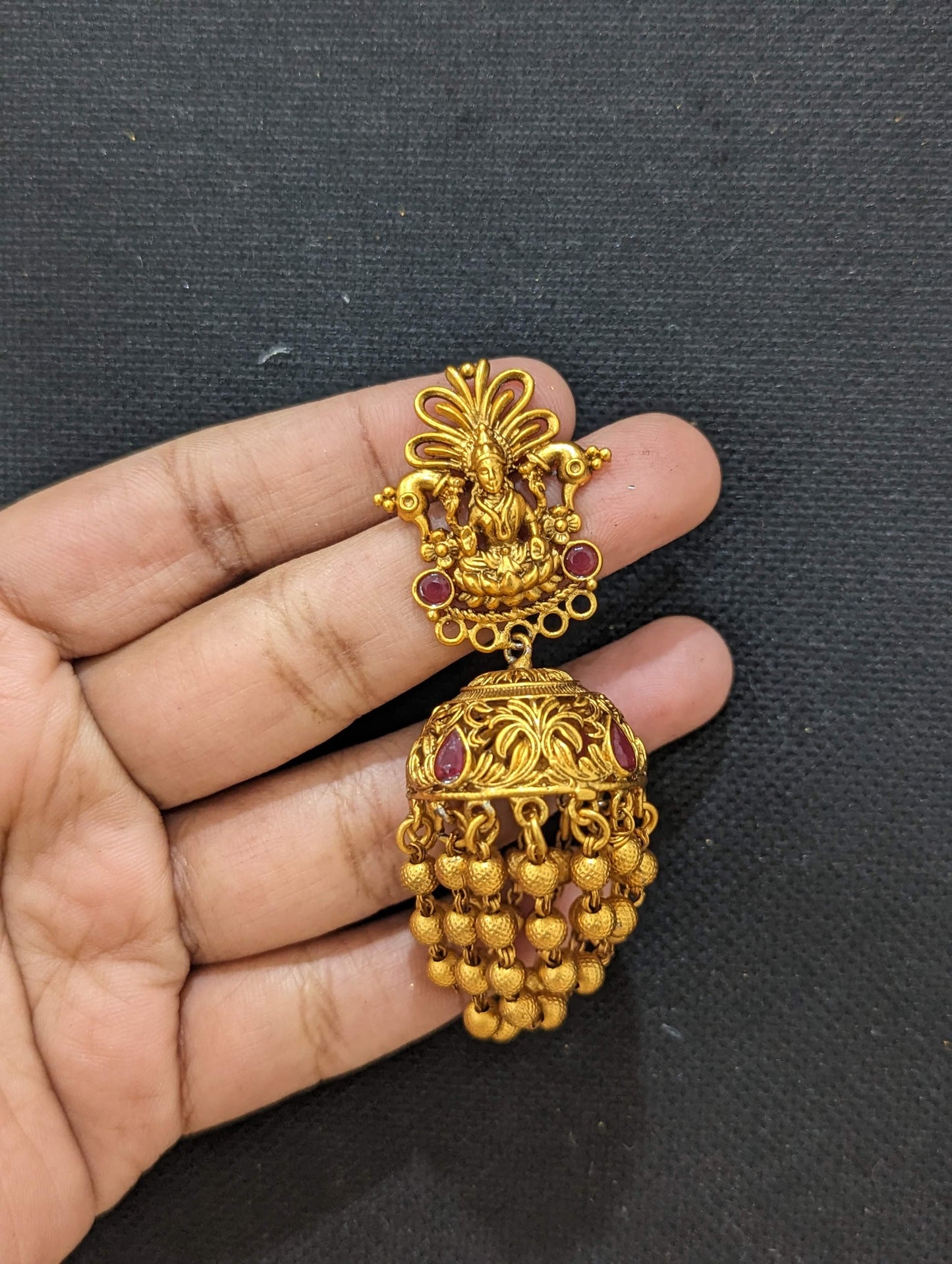 Goddess Lakshmi chain linked Jhumka earrings