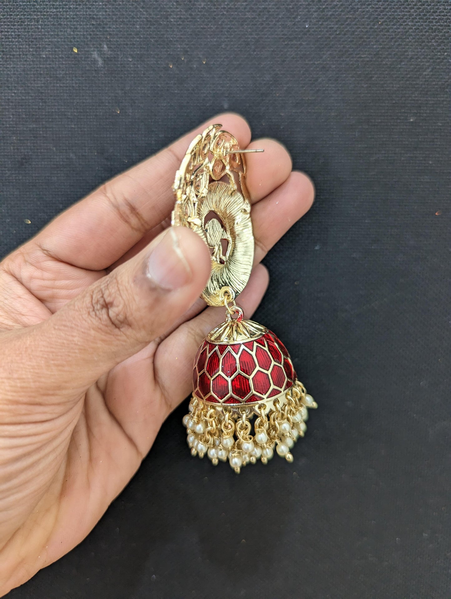 XL size Peacock Stud Meenakari jhumka earrings