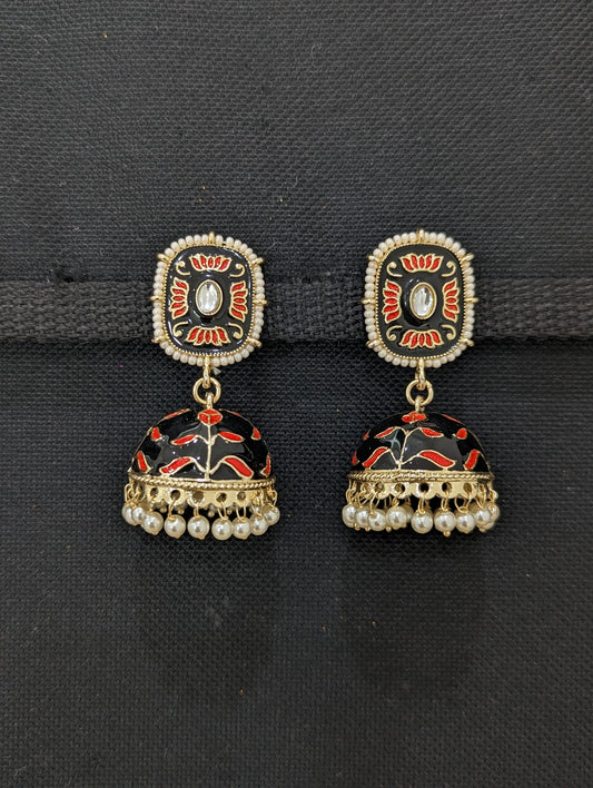 Medium size Enamel Jhumka Earrings