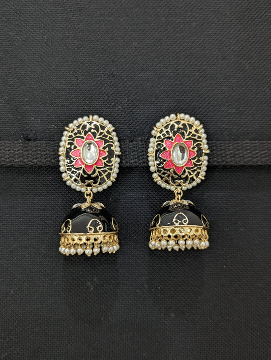 Medium size Enamel Jhumka Earrings - Simpliful