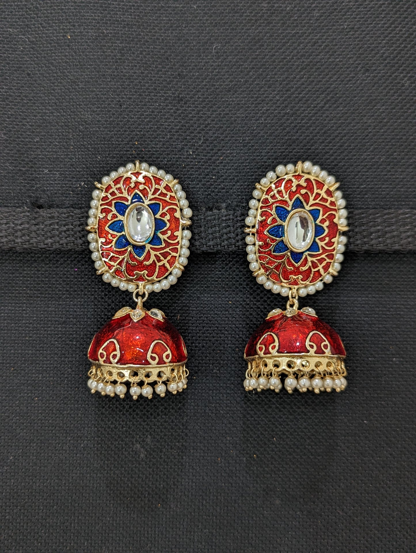 Medium size Enamel Jhumka Earrings