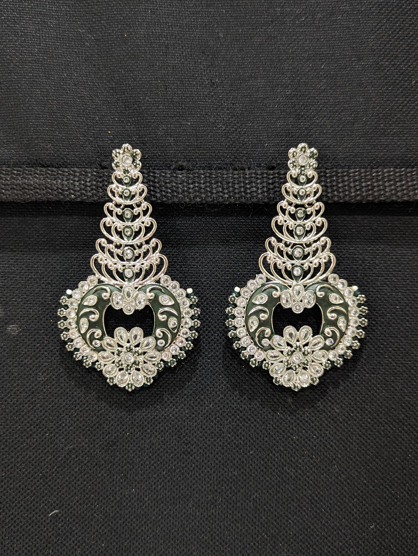 Silver rhodium polished Chandbali Earrings