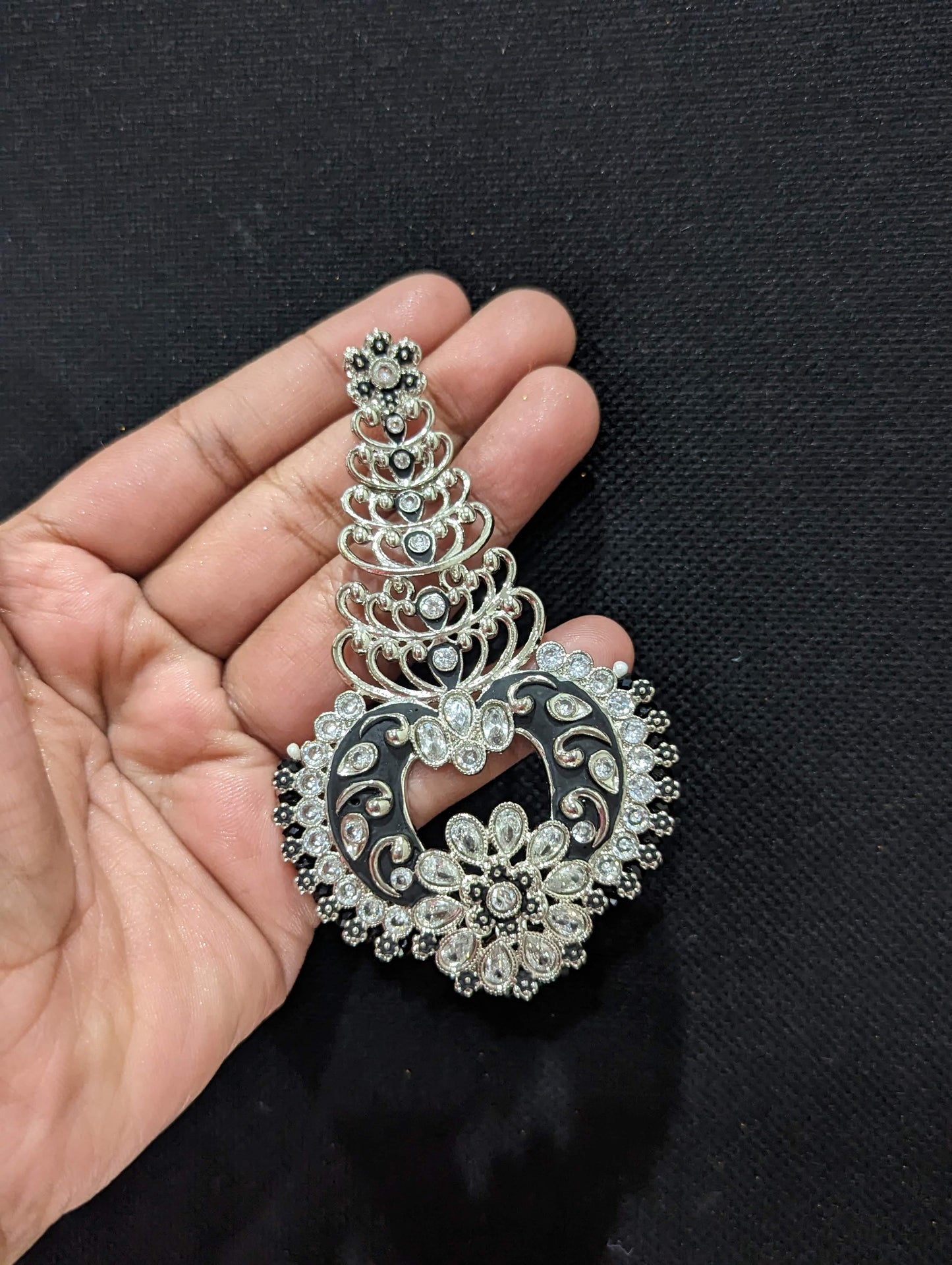 Silver rhodium polished Chandbali Earrings