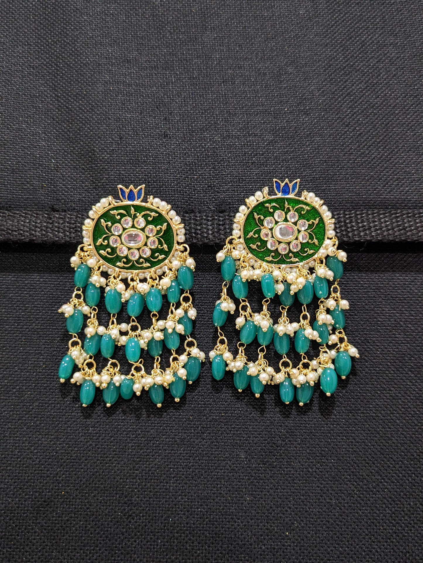 Oval Stud with Tassel style enamel Earrings