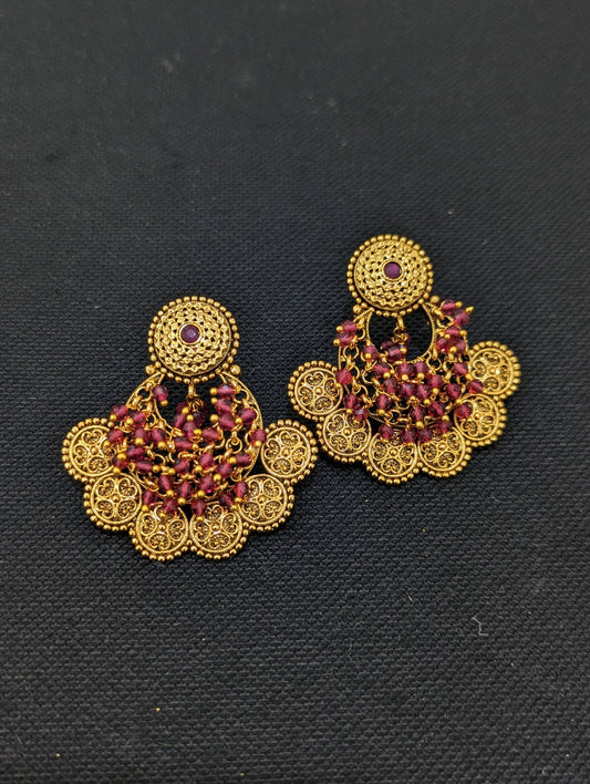 Traditional Antique gold Chandbali Earring with shiny crystal bead