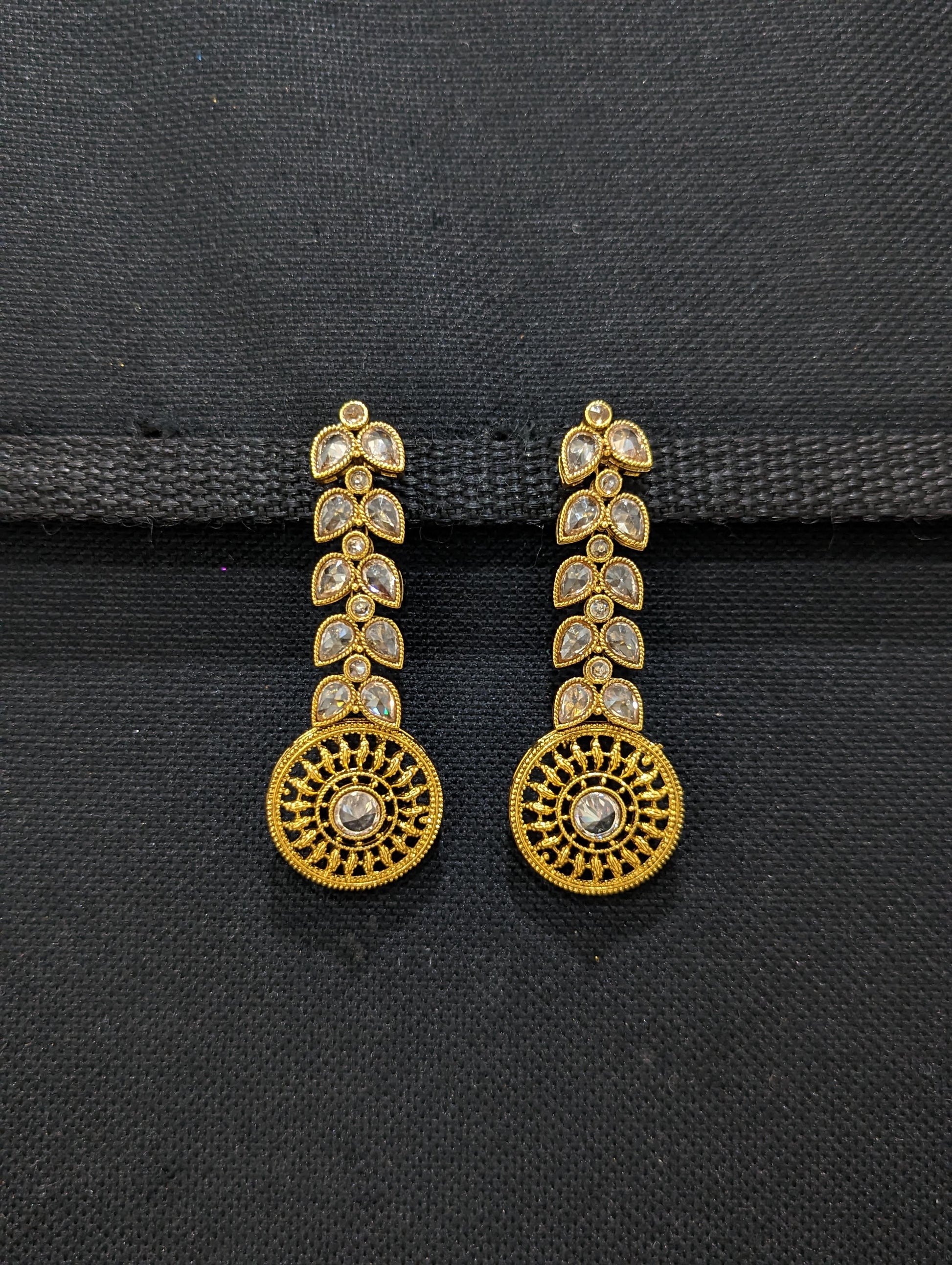 Antique gold finish honey yellow polki stone  trendy earrings - Simpliful