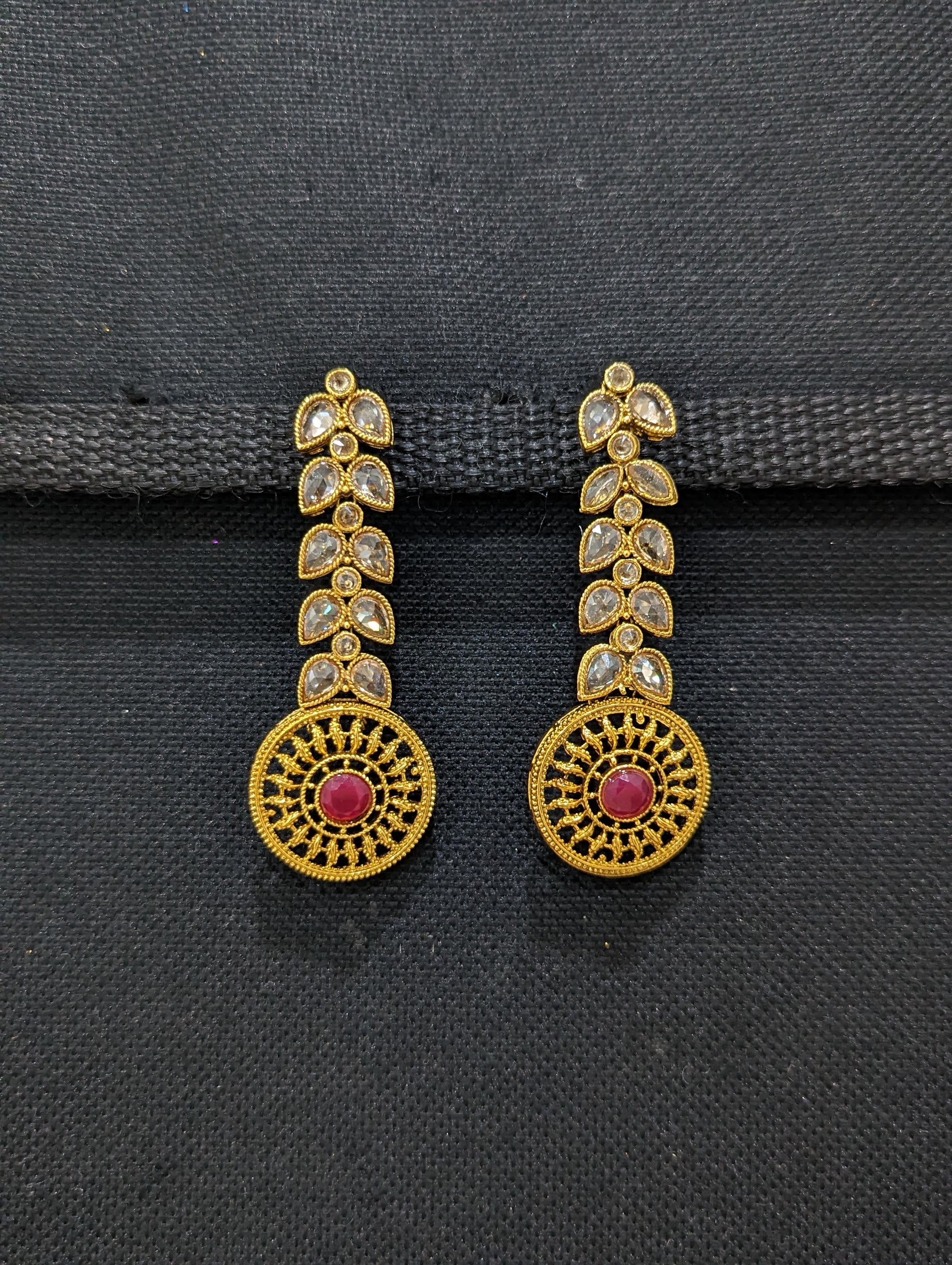 Antique gold finish honey yellow polki stone  trendy earrings - Simpliful