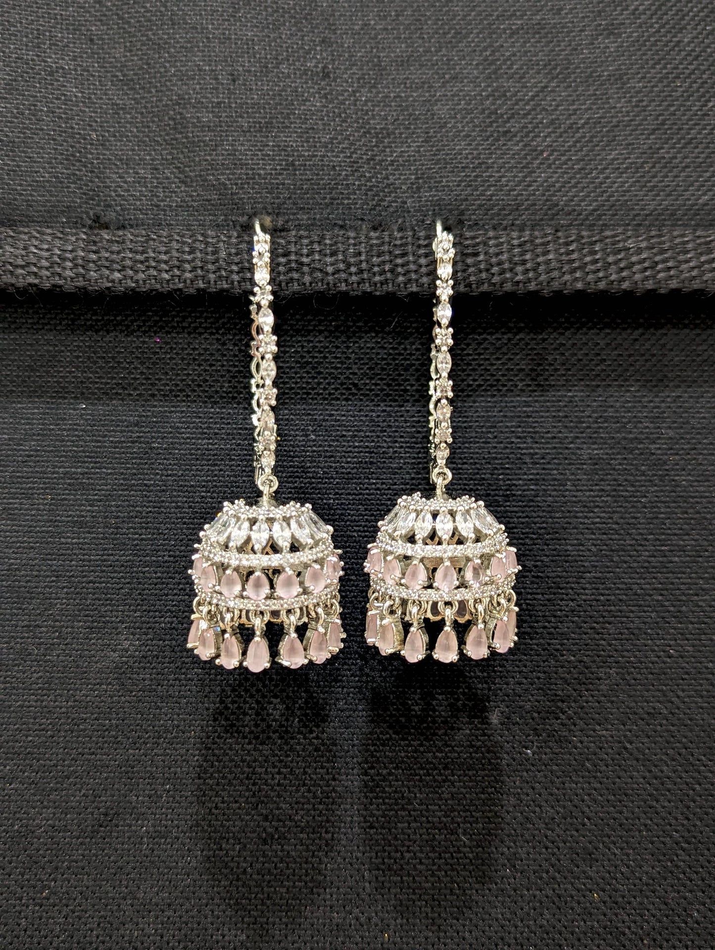 Pastel pink Jhumka dangle Hoop CZ Earrings