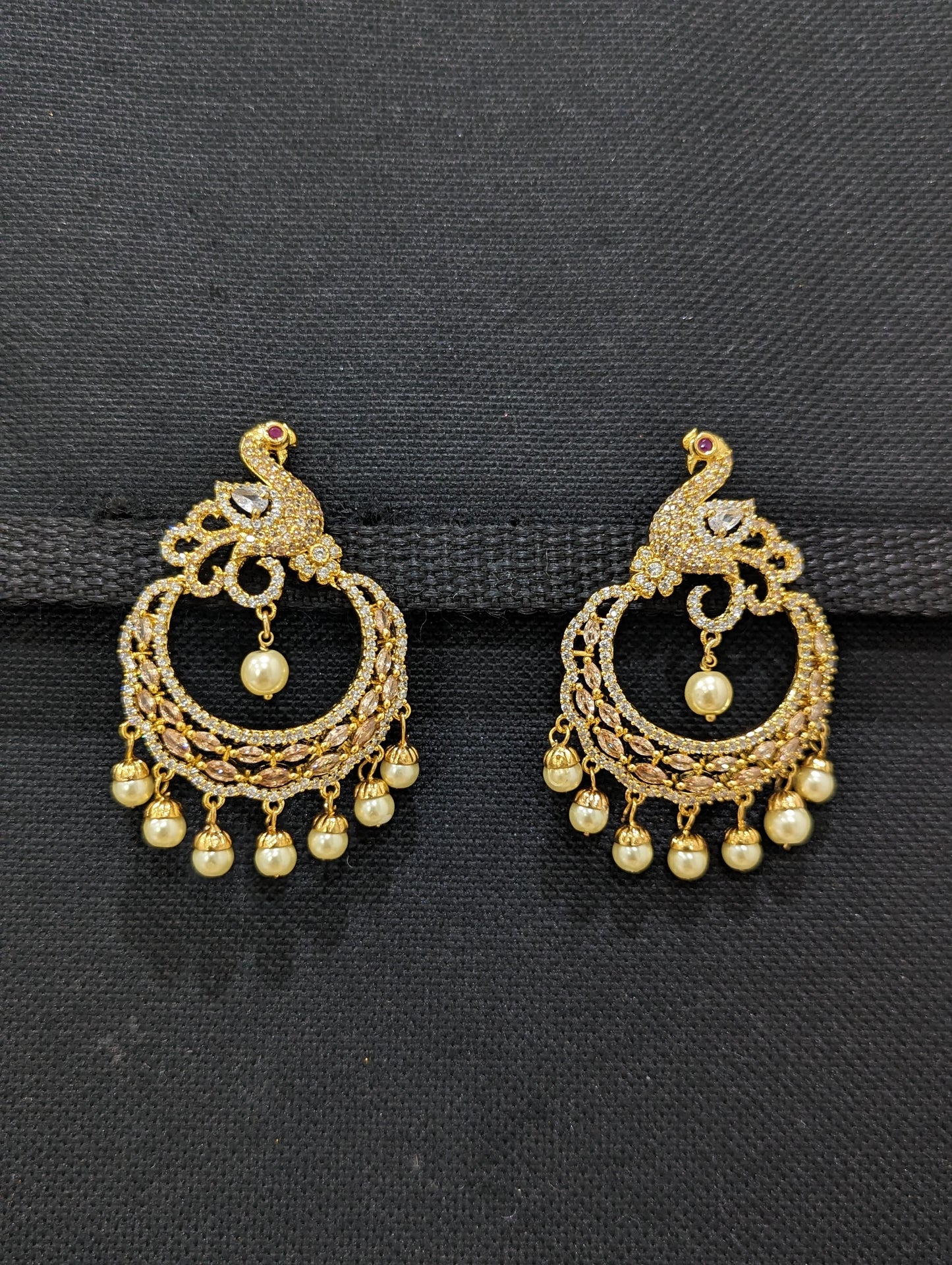 Peacock design - One gram gold plated cz stone embedded Traditional Ramleela style Earring - Simpliful
