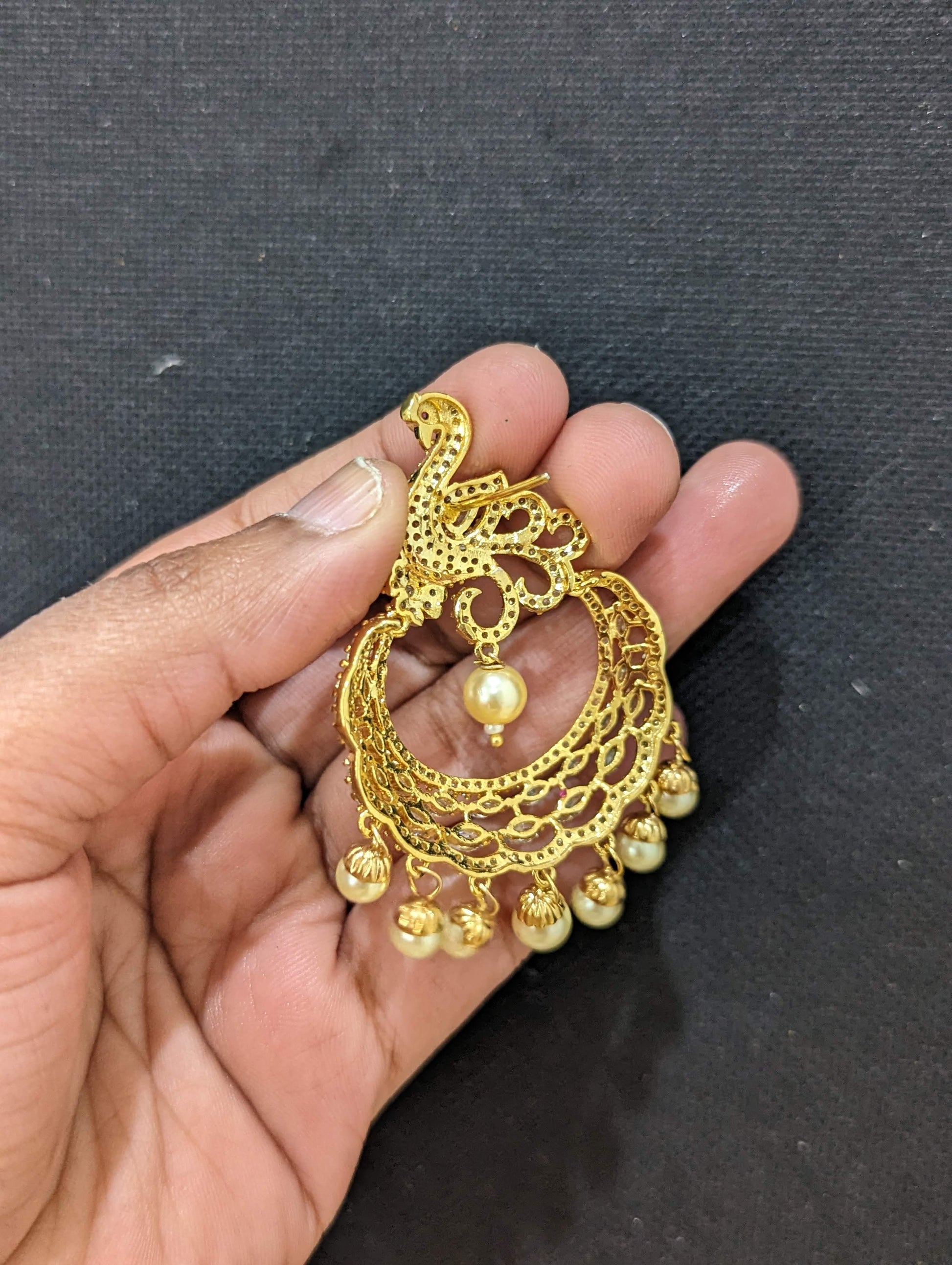Peacock design - One gram gold plated cz stone embedded Traditional Ramleela style Earring - Simpliful
