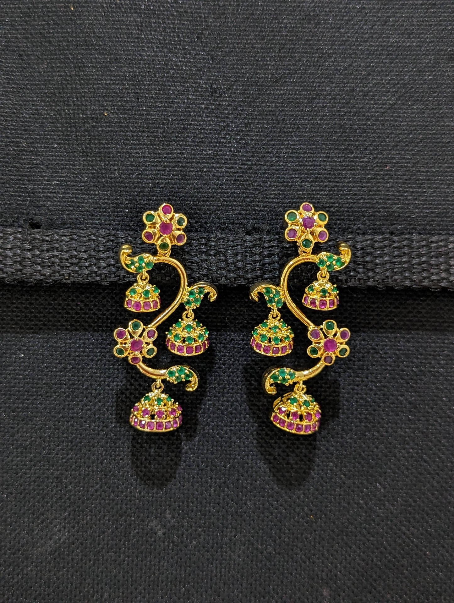 Tiny jhumka dangling designer flowery one gram gold CZ earrings - Simpliful