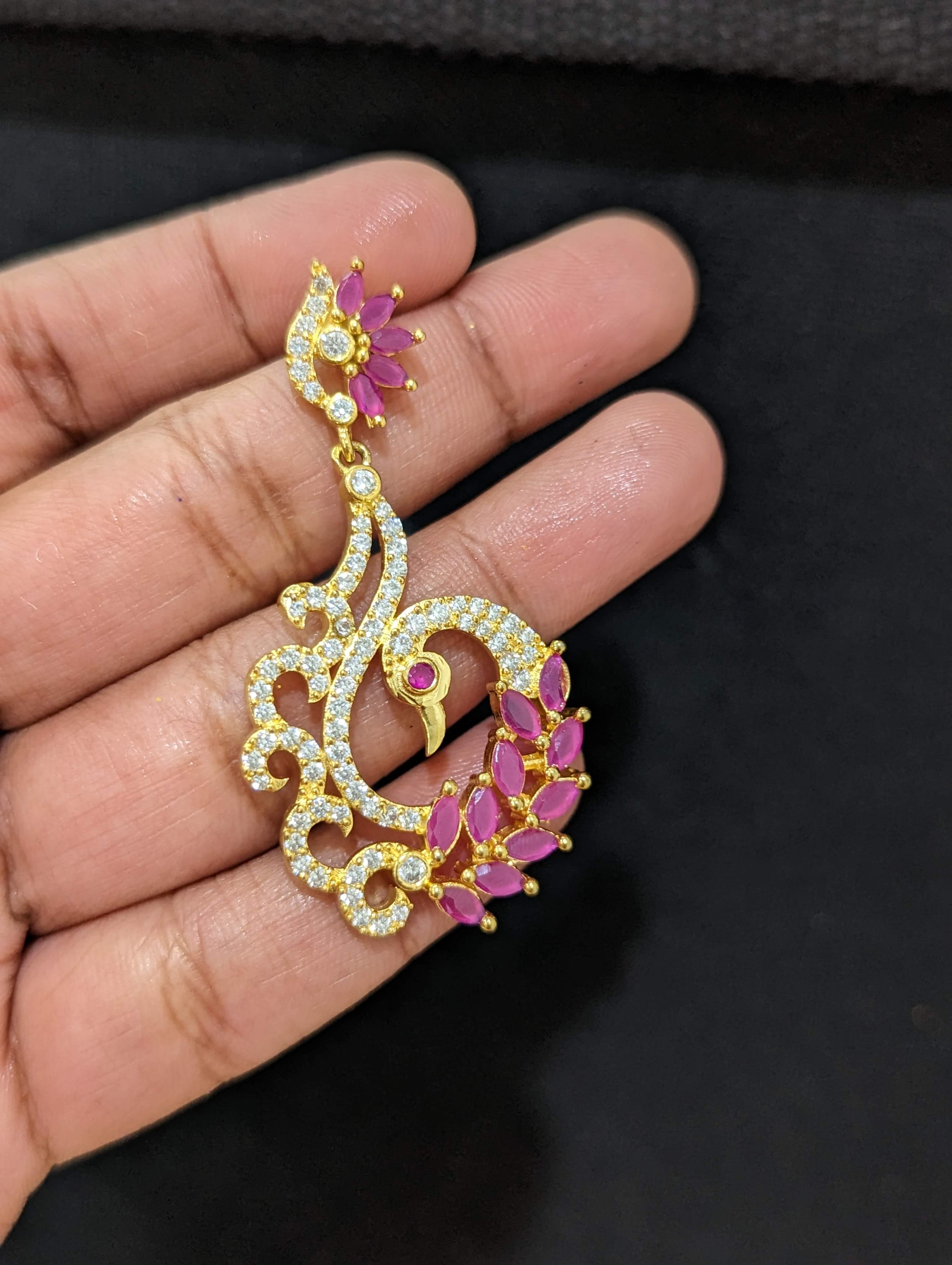 Big Pure Silver Ruby CZ Chand Bali Earrings – Enumu