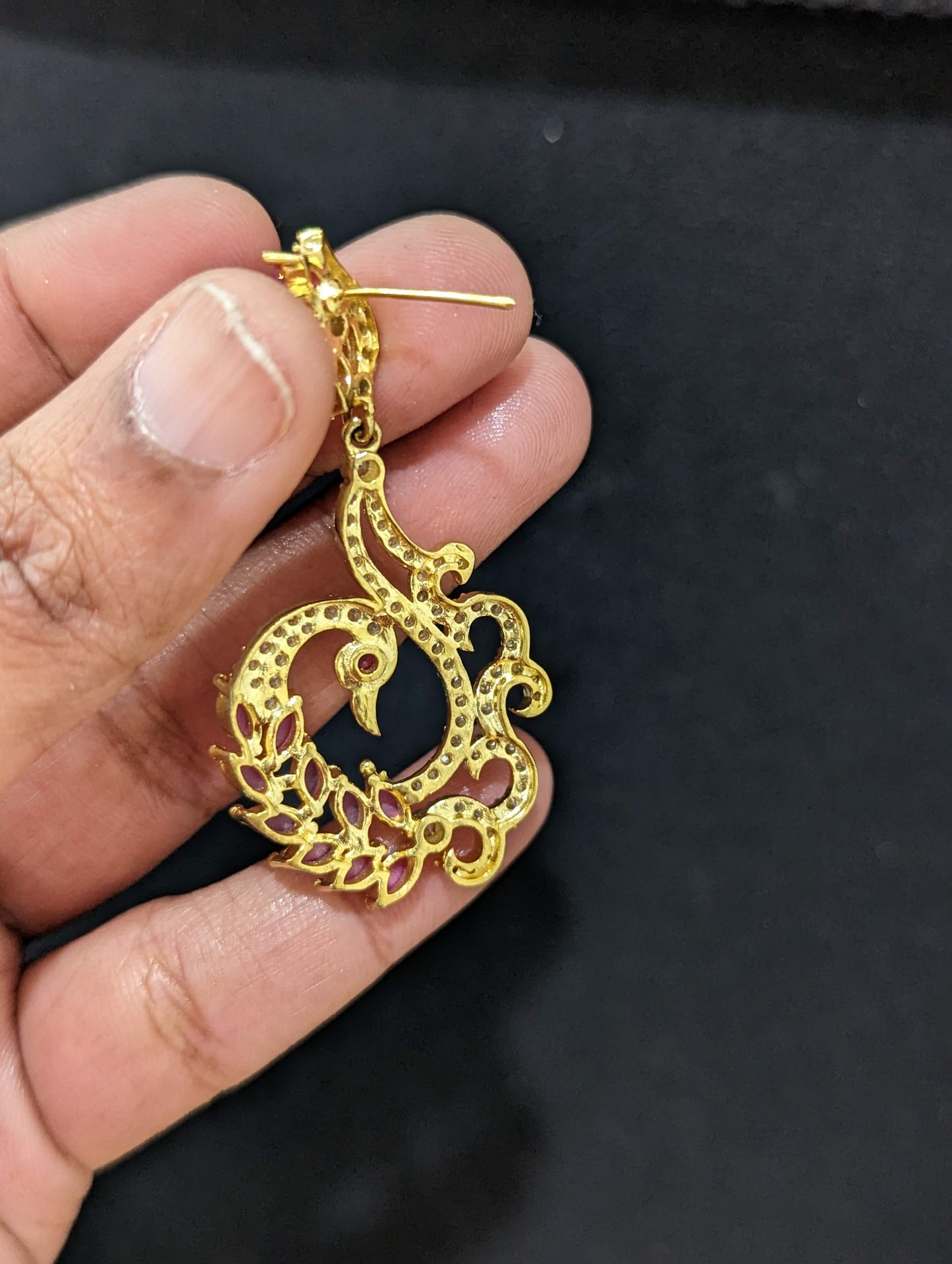 One gram gold plated Peacock CZ earrings
