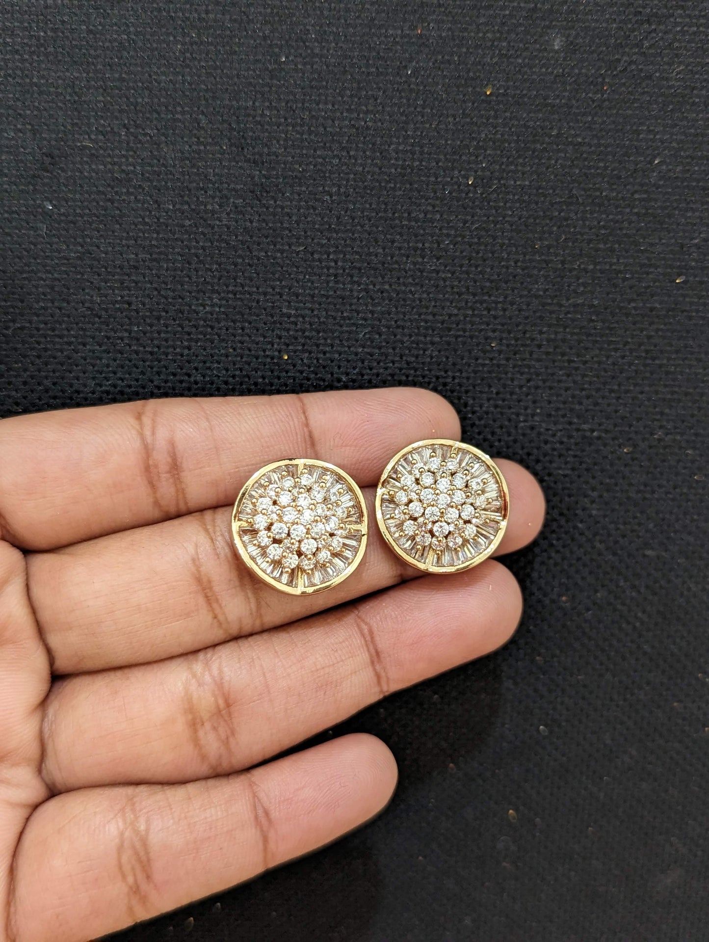 Curvy Round gold plated CZ Stud Earrings