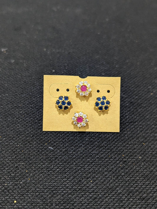 Tiny CZ stone Stud earrings - Set of 2 pairs