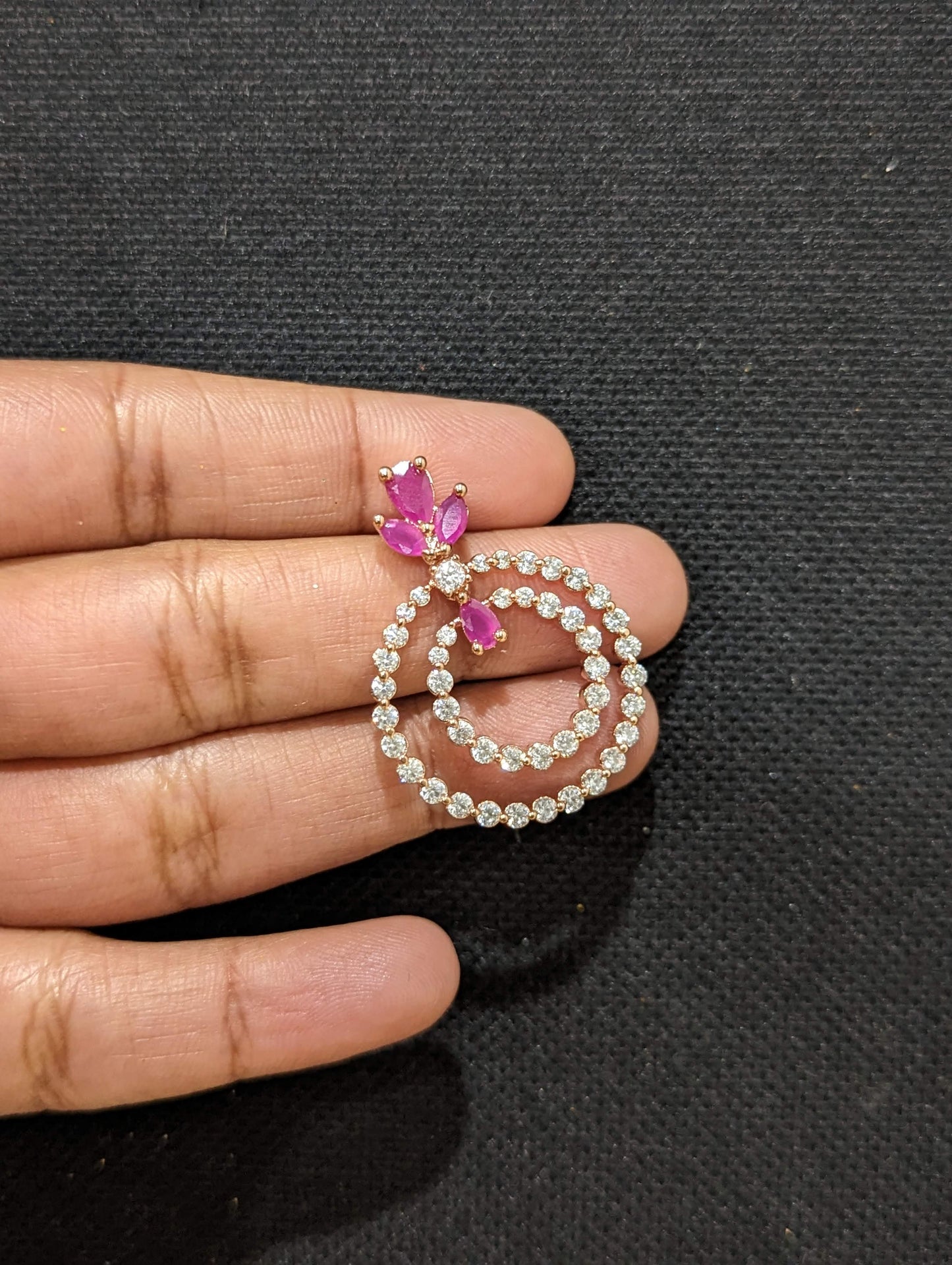 Dual Circle linked Rose gold plated CZ Earrings