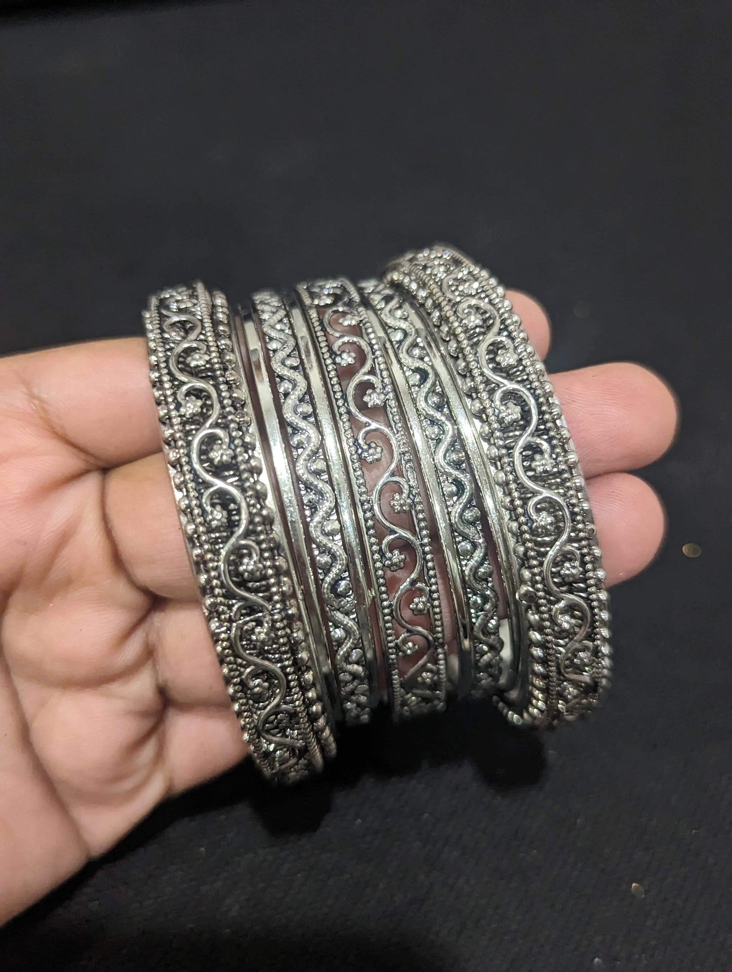 Oxidized Silver Bangles - Set of 9 bangles