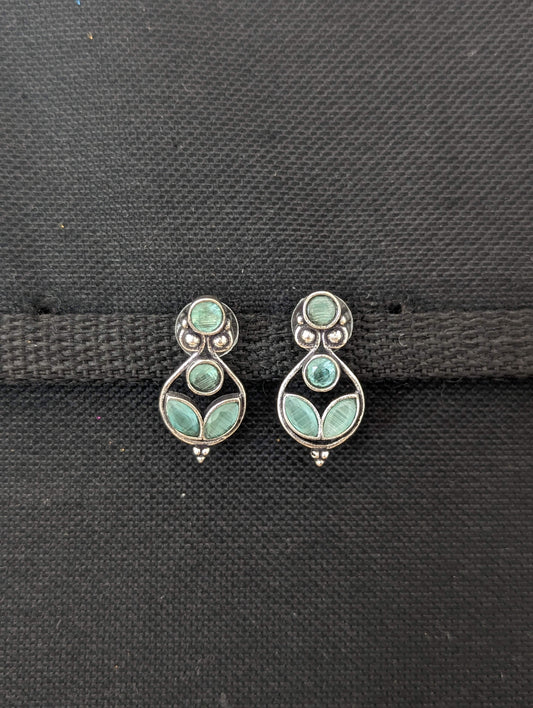Oxidized Silver Polki Stud Earrings - Simpliful