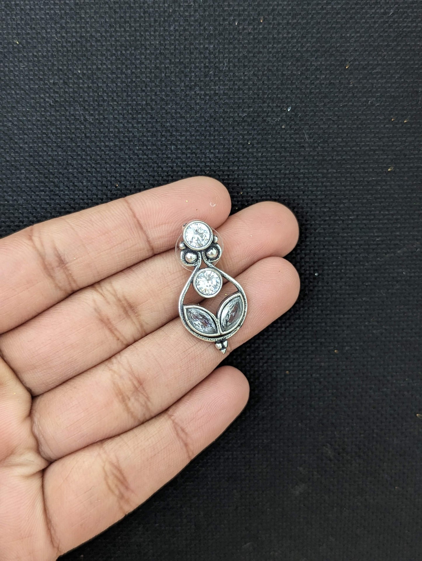 Oxidized Silver Polki Stud Earrings