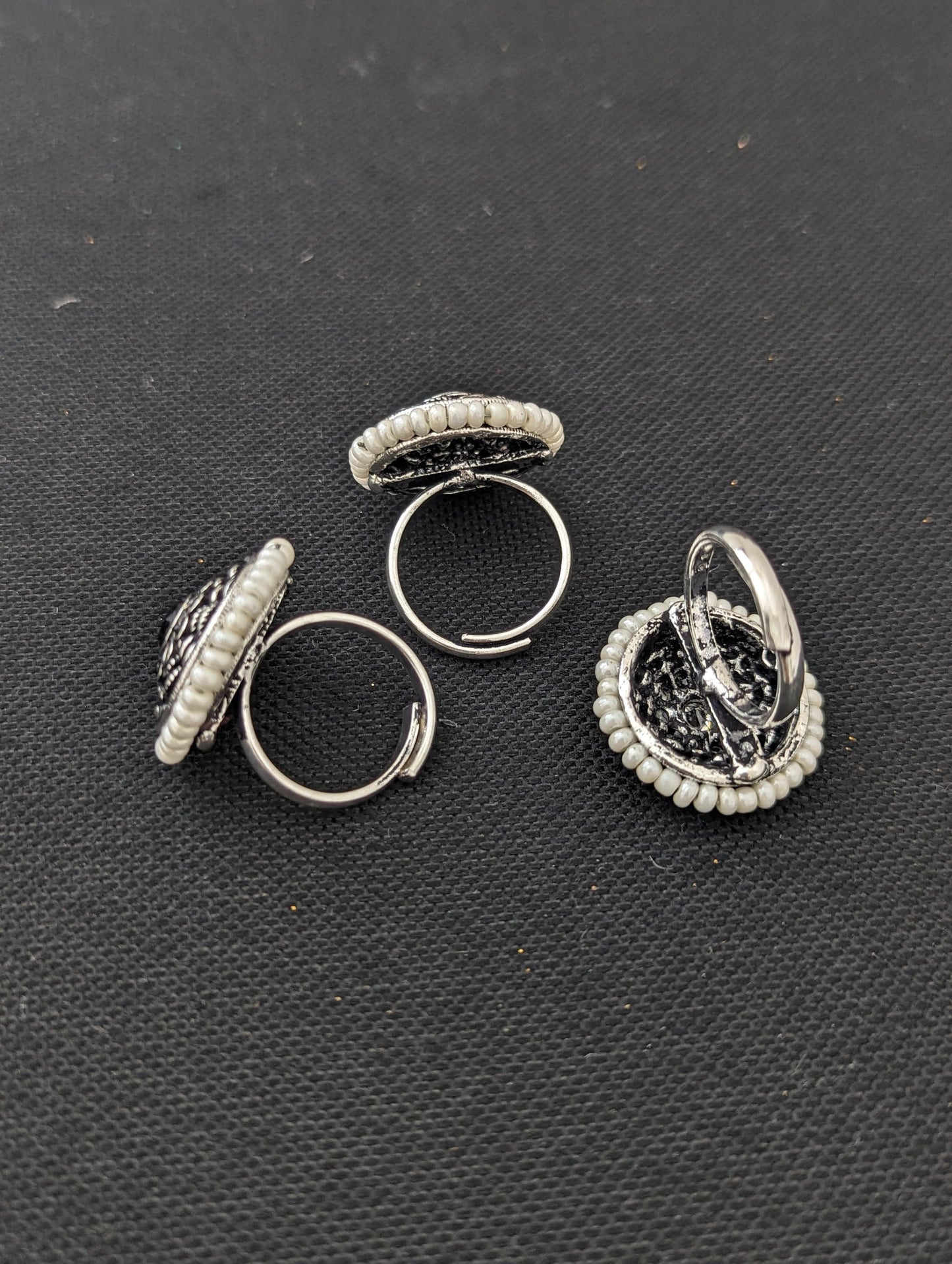 Oxidized  Silver CZ stone Adjustable Finger ring