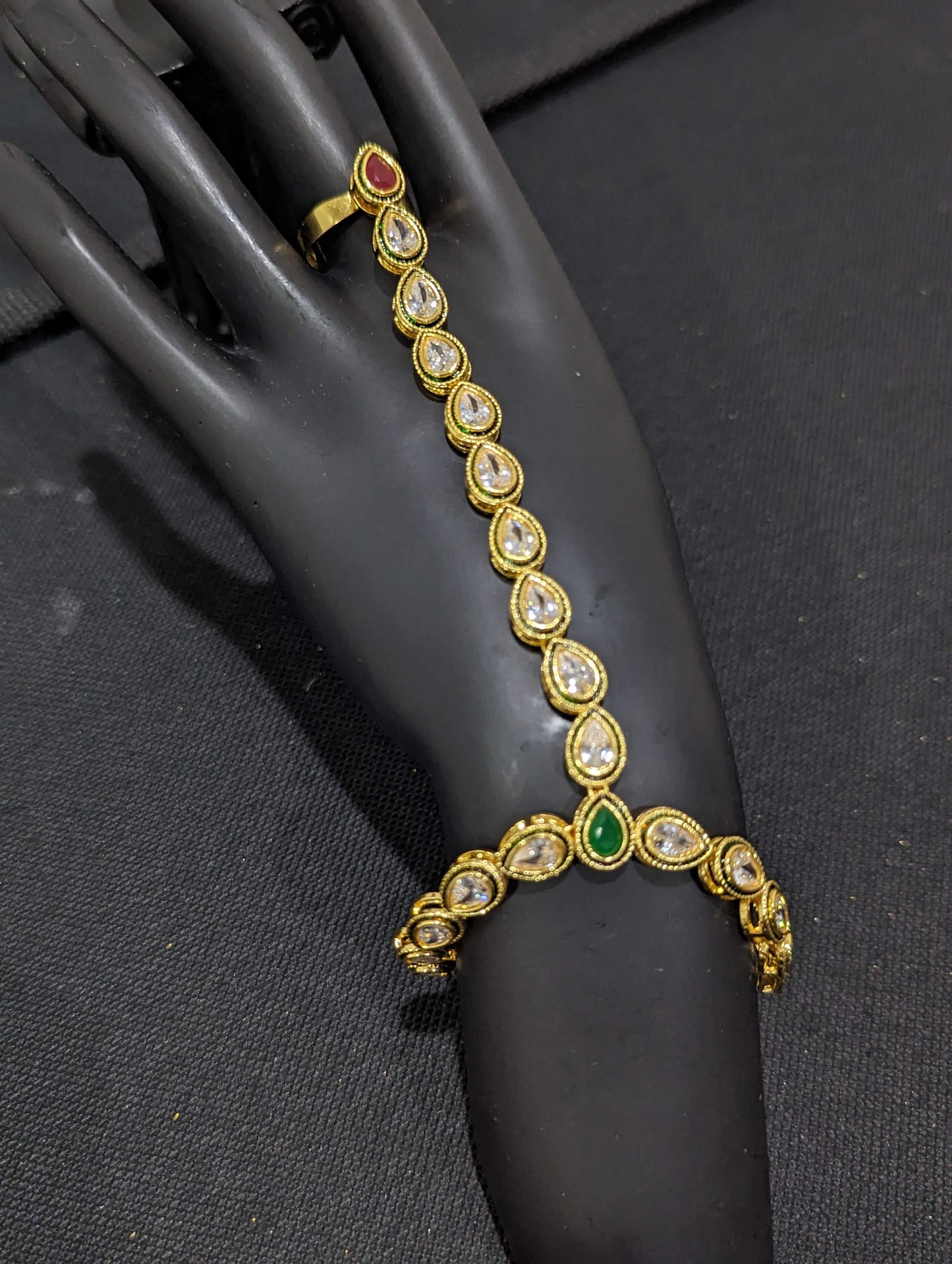 Polki Haath Phool / Bracelet Ring Combo / Ring Chain Bracelet / Indian Wedding Jewelry - D1