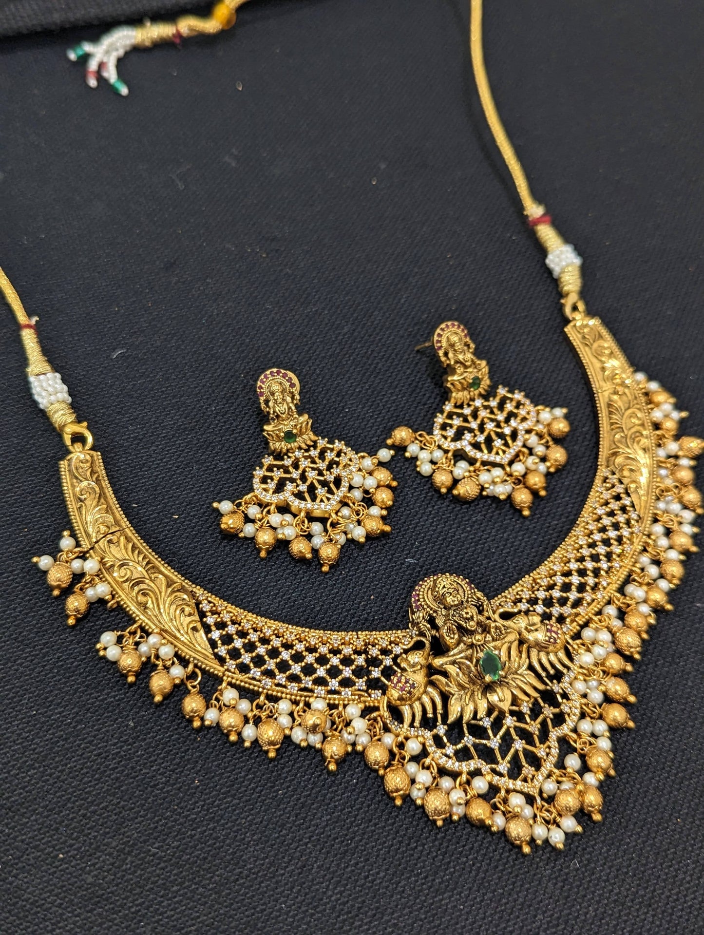 Goddess Lakshmi Hasli Choker Necklace and Earrings set
