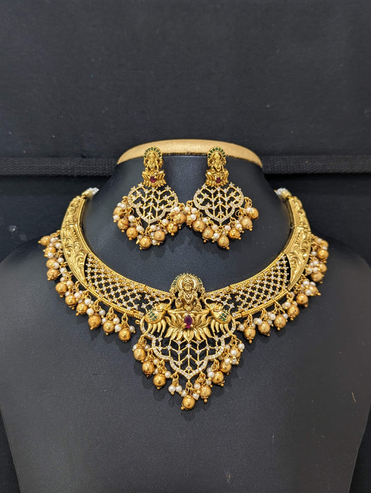 Goddess Lakshmi Hasli Choker Necklace and Earrings set