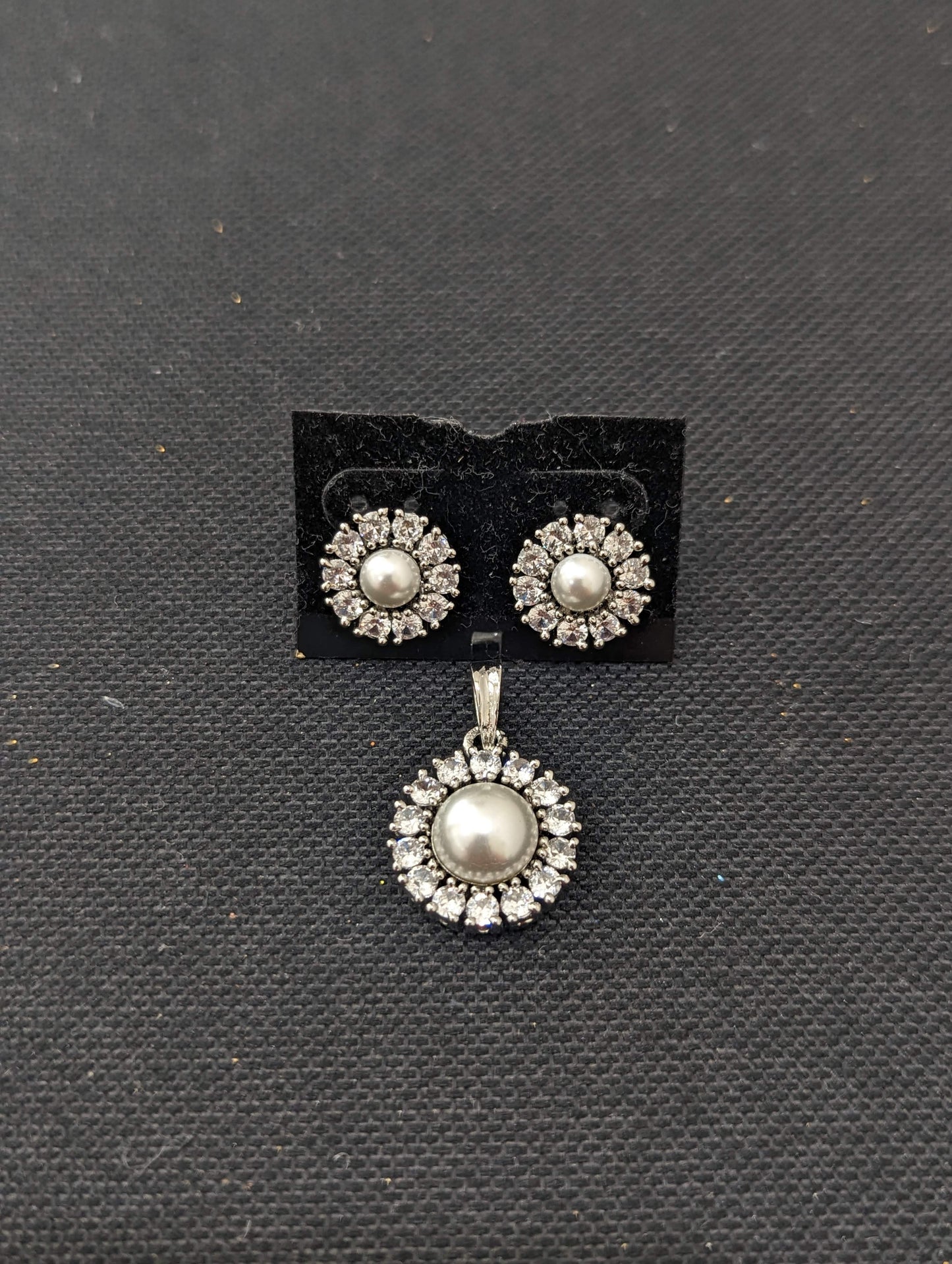 Pearl CZ Pendant and Earrings Set