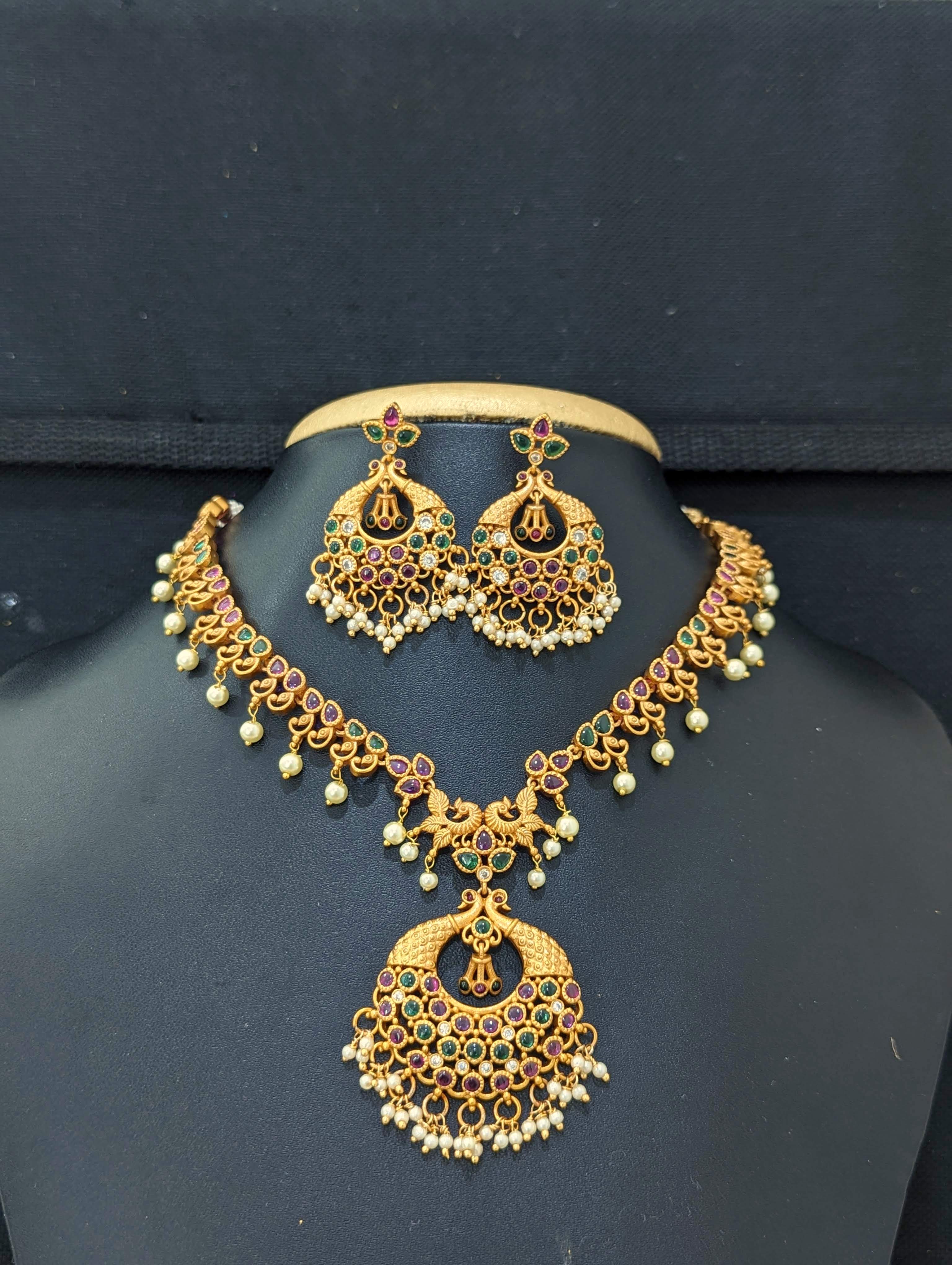 Pendant Necklace Set with Orange Crystals - Officewear Jewellery - Zen Pendant  Set by Blingvine