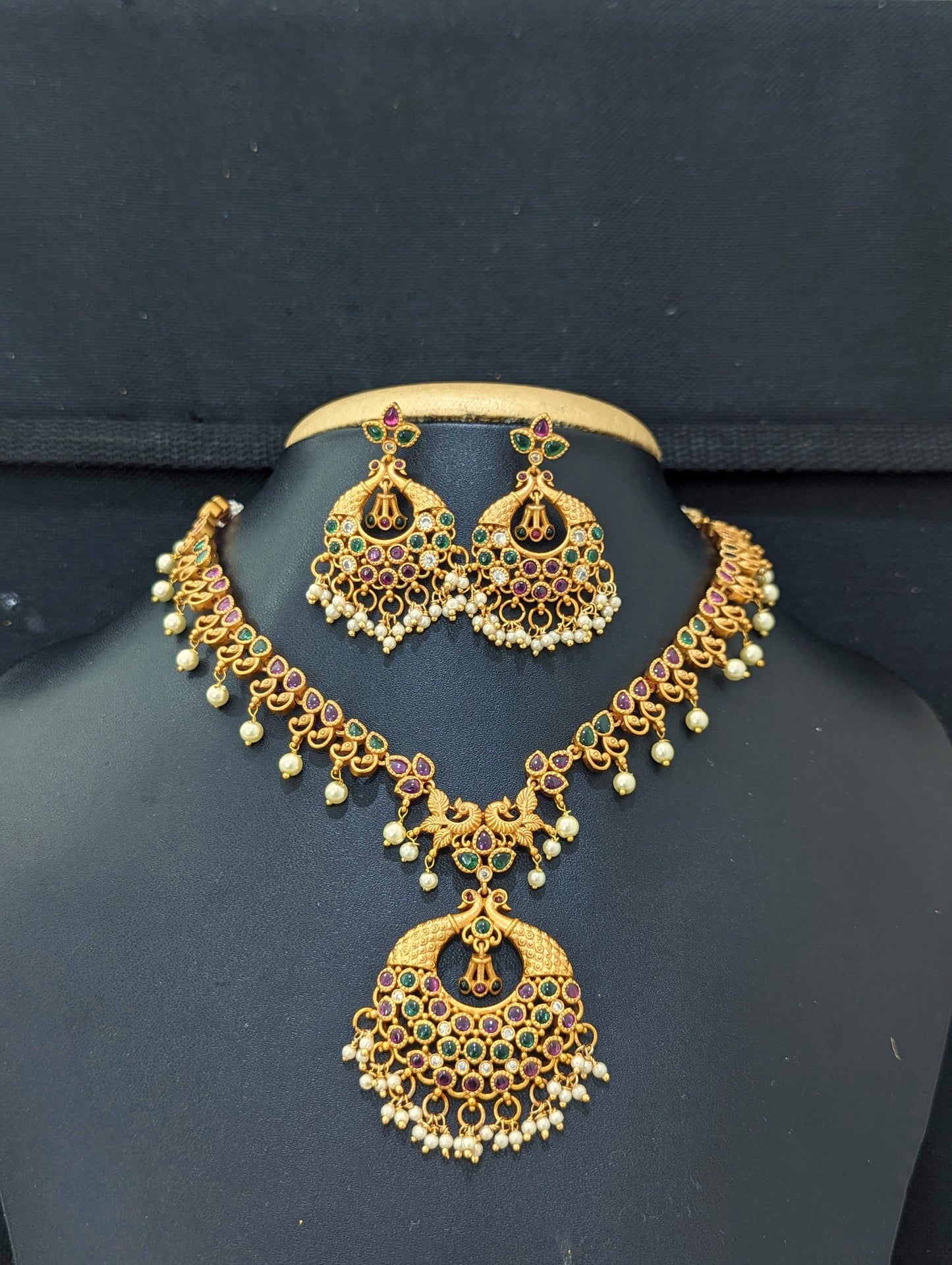 Orange gold Adigai Choker Necklace and Earrings set