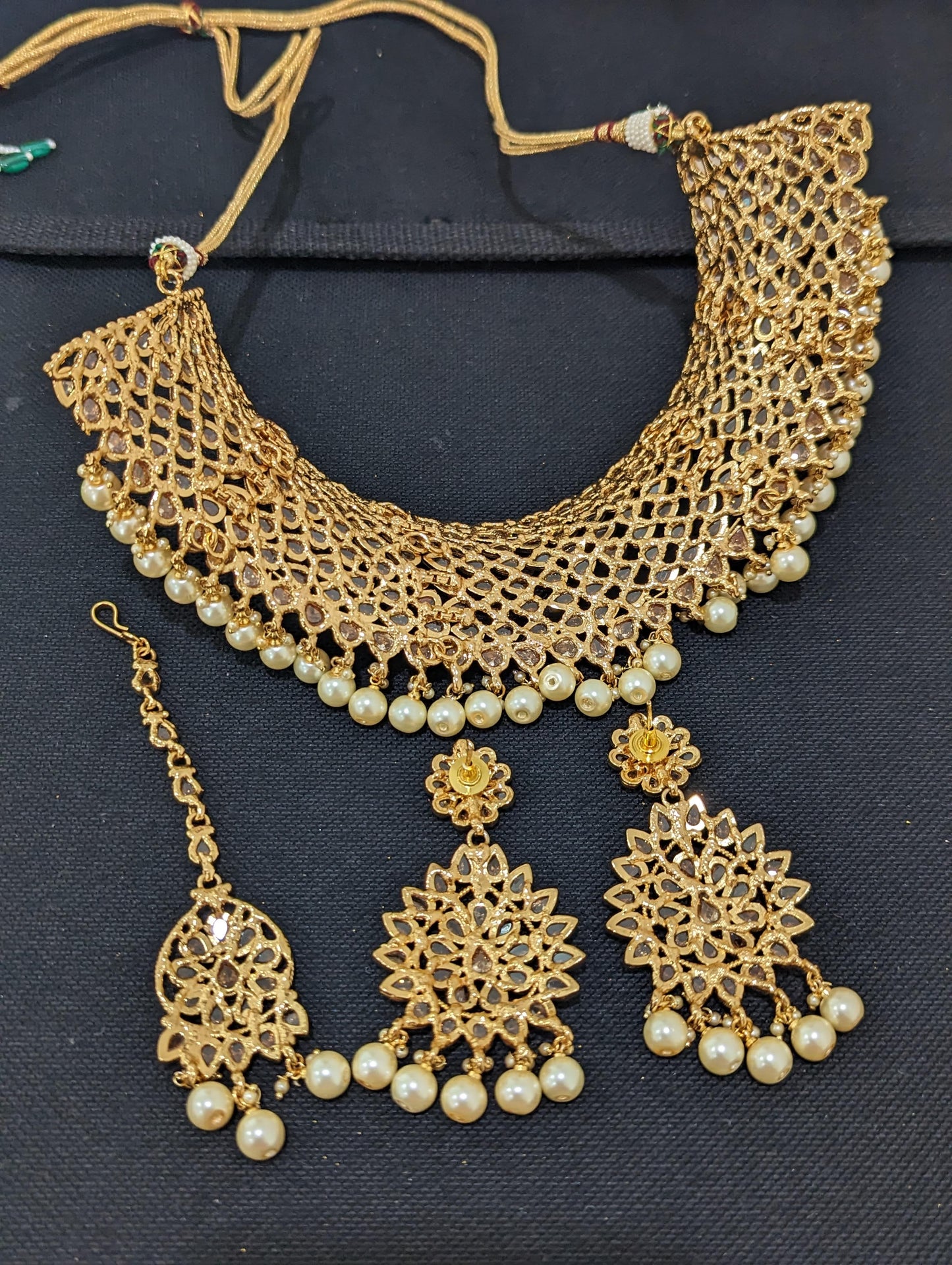 Polki stone Gold plated Grand Bridal Choker Combo Set - D2