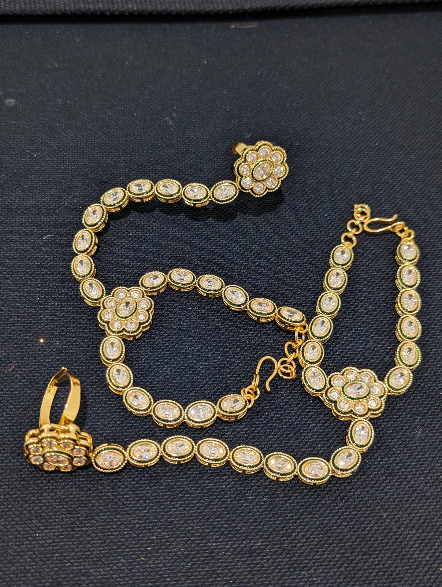 Polki Haath Phool / Bracelet Ring Combo / Ring Chain Bracelet / Indian Wedding Jewelry - D4