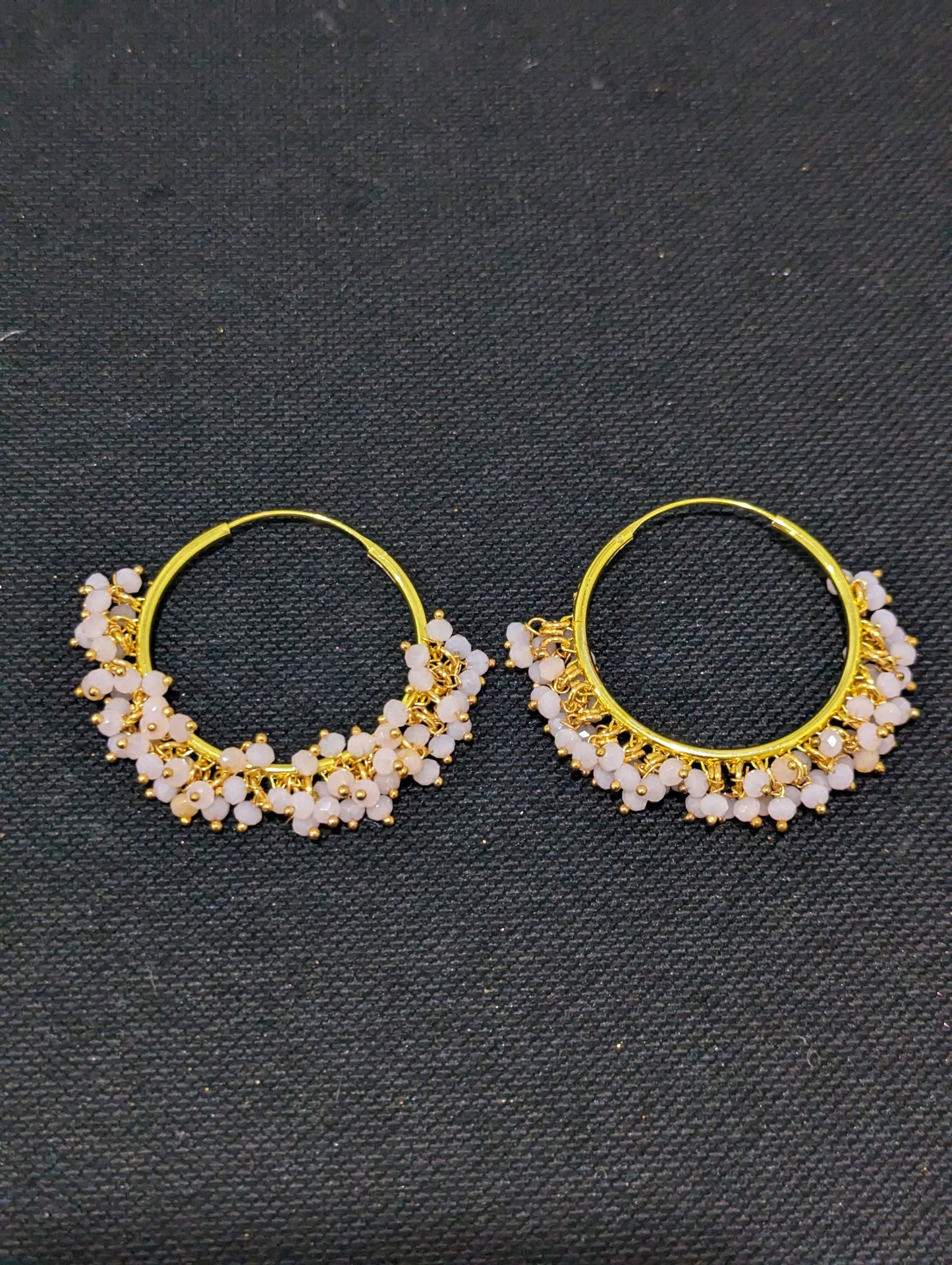 Crystal bead cluster hoop earrings