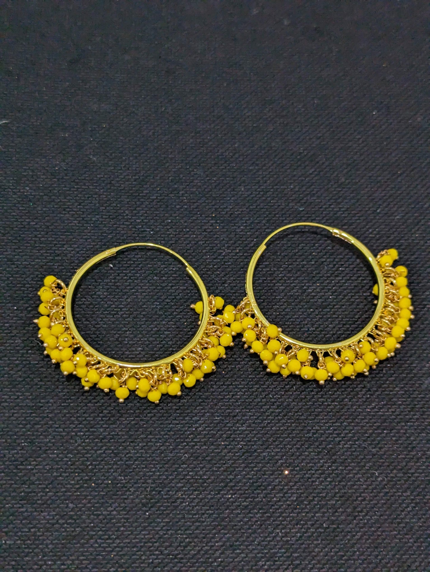 Crystal bead cluster hoop earrings