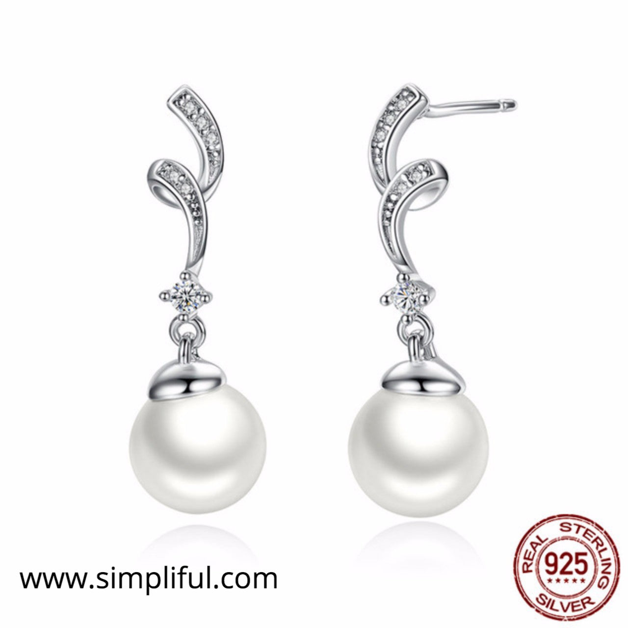 Sterling Silver Twisted Simulated Pearl Earring - Simpliful