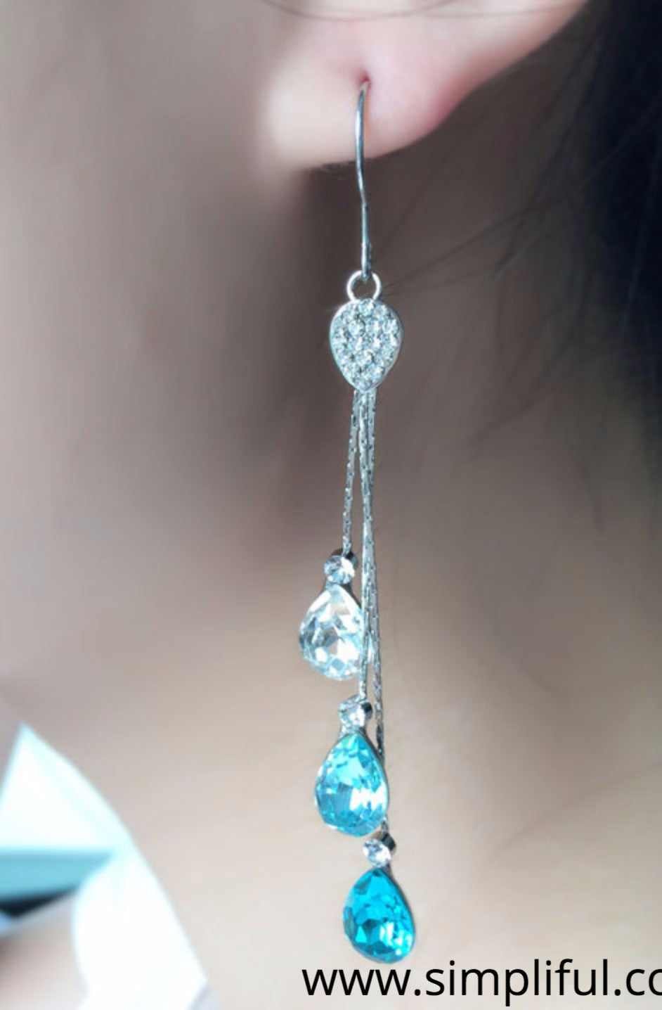 Austrian Crystal embedded Long dangling hook drop Earring - Simpliful