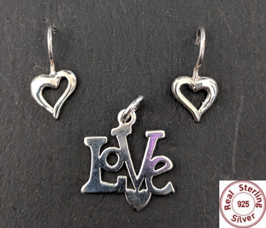 Sterling Silver Pendant and Earring set - Love heart - Simpliful