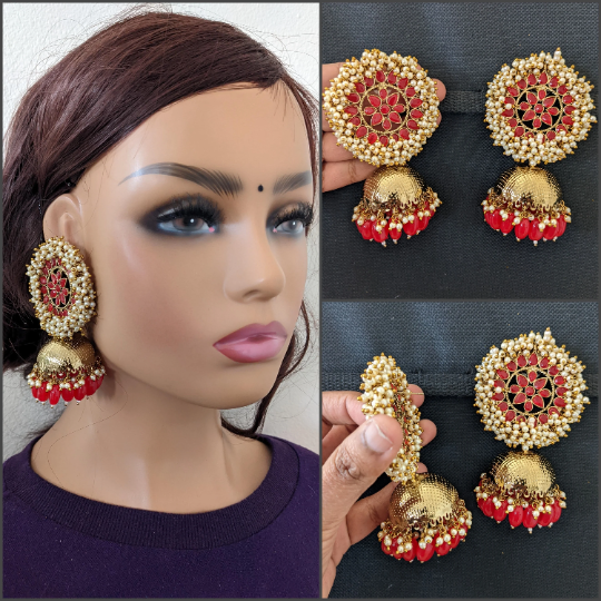 Buy Gold Plated Circular Shaped Brass Jhumka Earrings For Women and Girls  By House of Ree Online at Best Price | Distacart