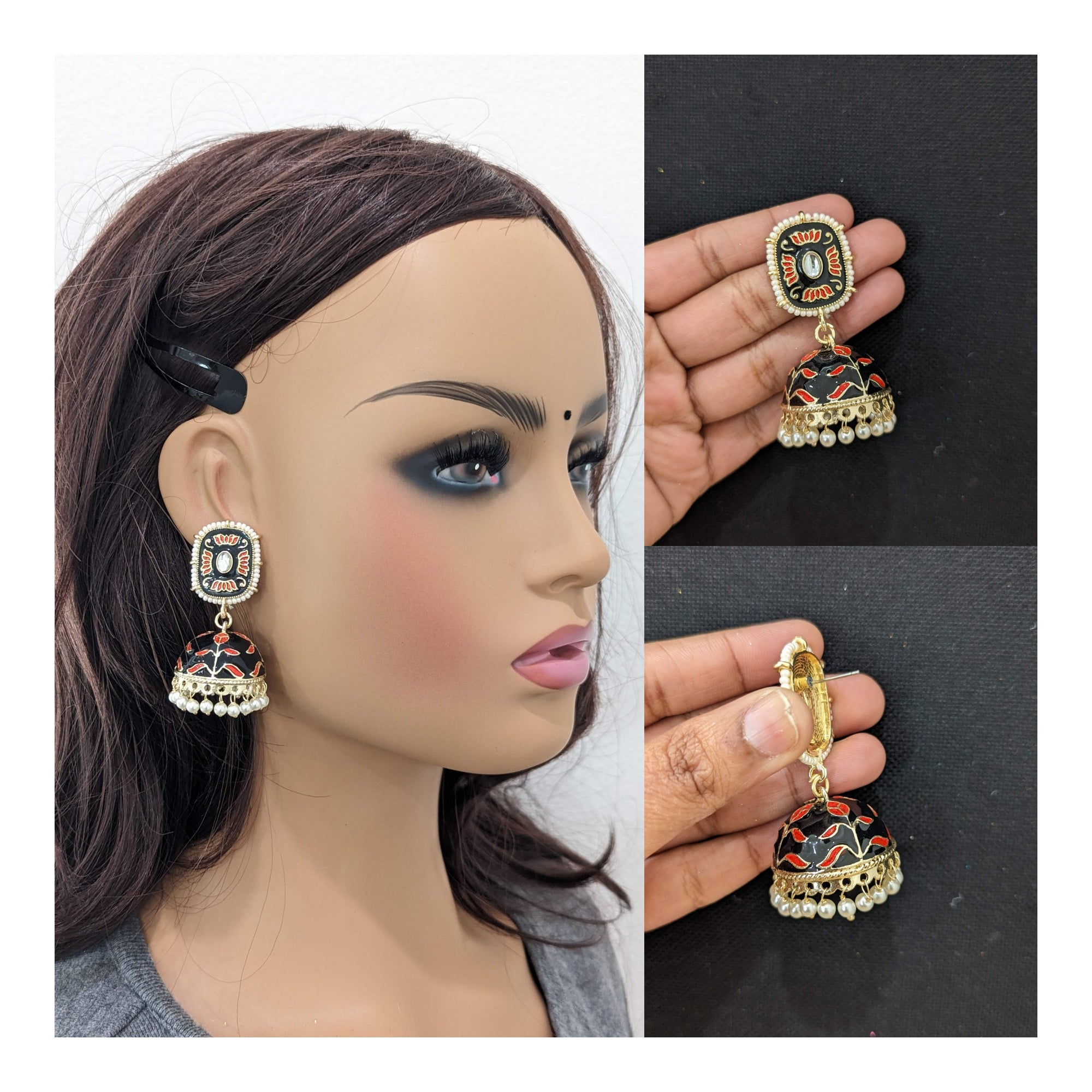 Amazon.com: Denim Blue and Gold-Tone Medium Size Boho Style Earrings :  Handmade Products