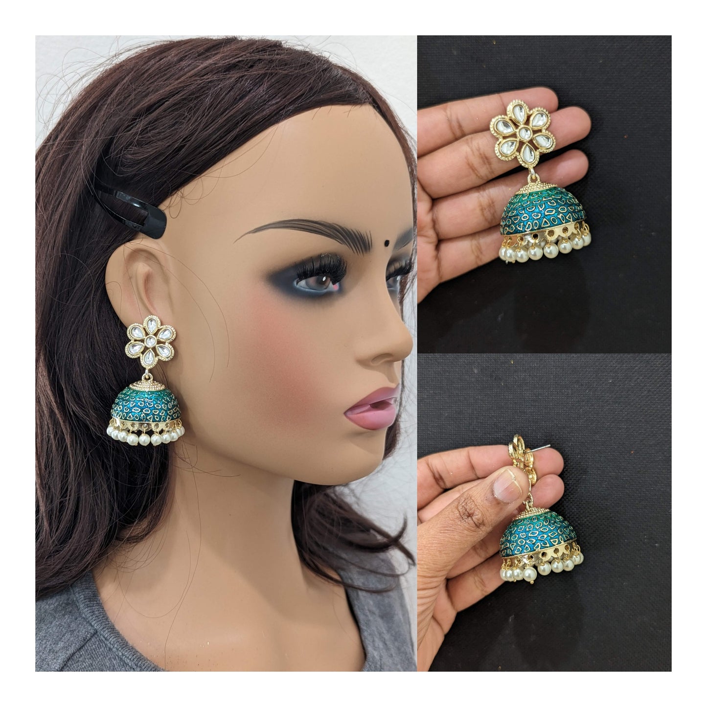 Medium size Enamel Jhumka Earrings