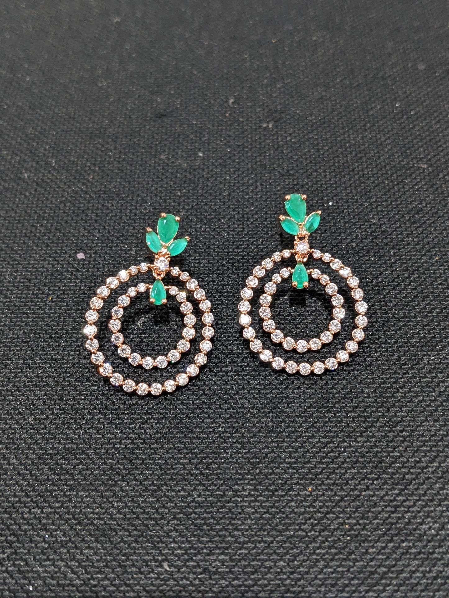 Dual Circle linked Rose gold plated CZ Earrings