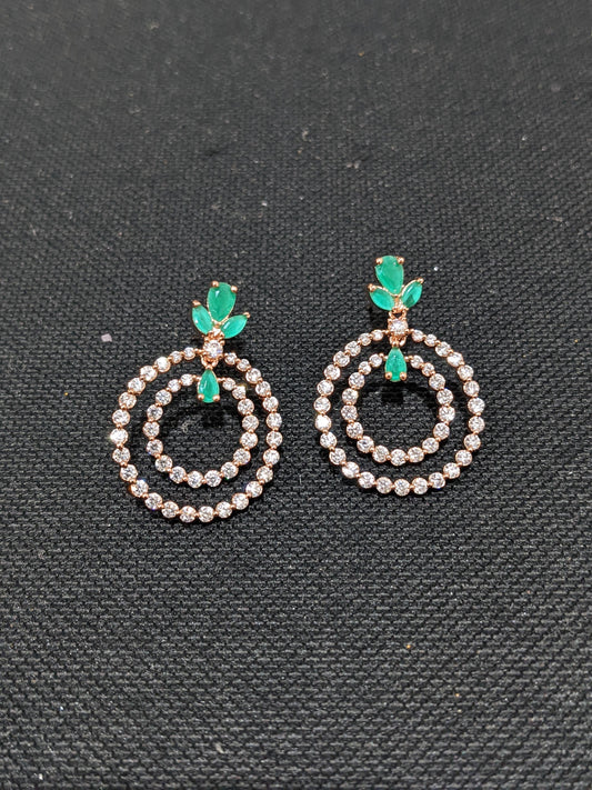 Dual Circle linked Rose gold plated CZ Earrings