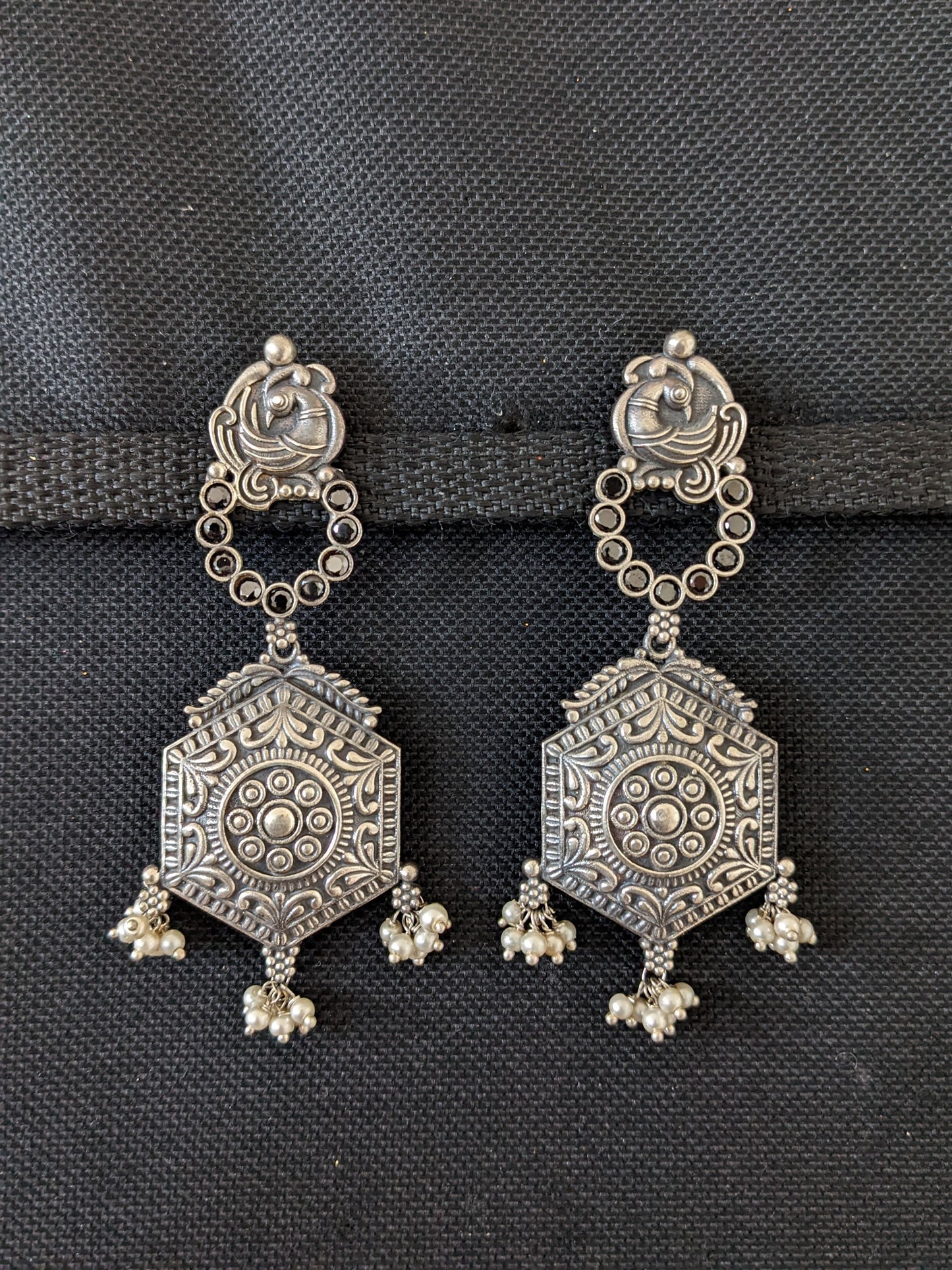 Peacock Rhombus design German silver Designer Earrings
