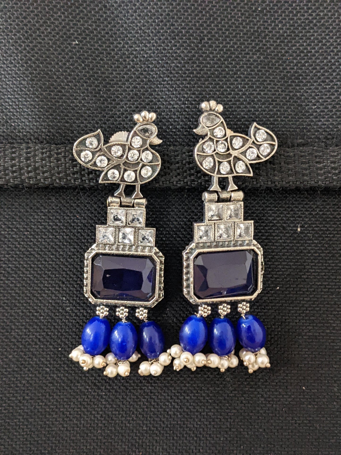 German Silver Peacock Stud bead dangle CZ Earrings