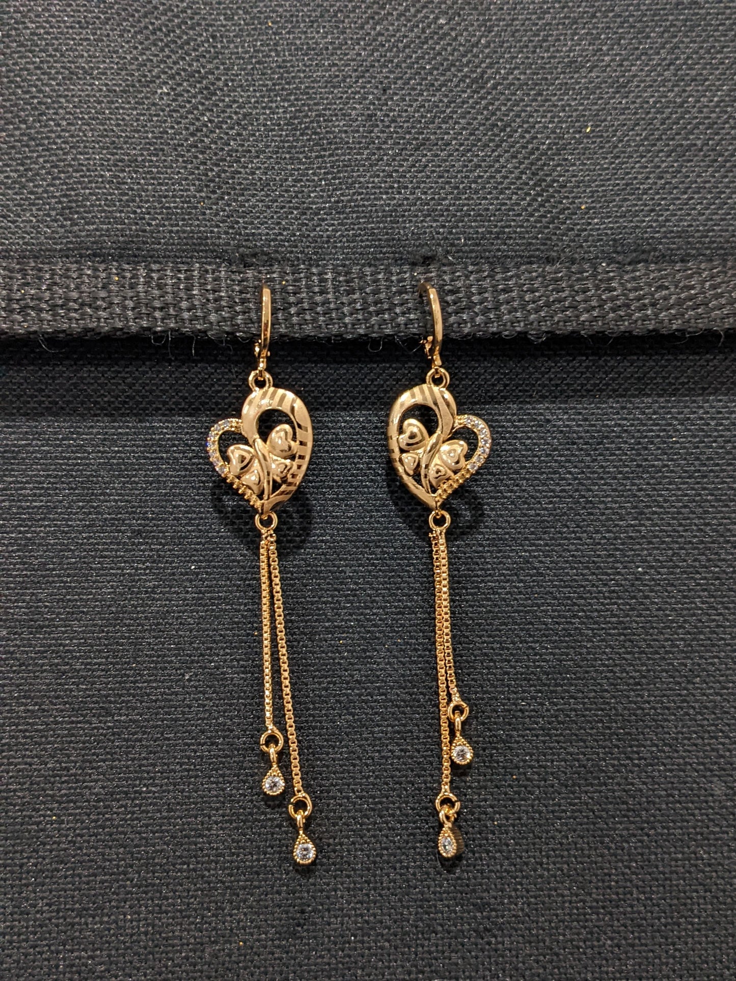 Butterfly Heart design ring style long dangle CZ earrings
