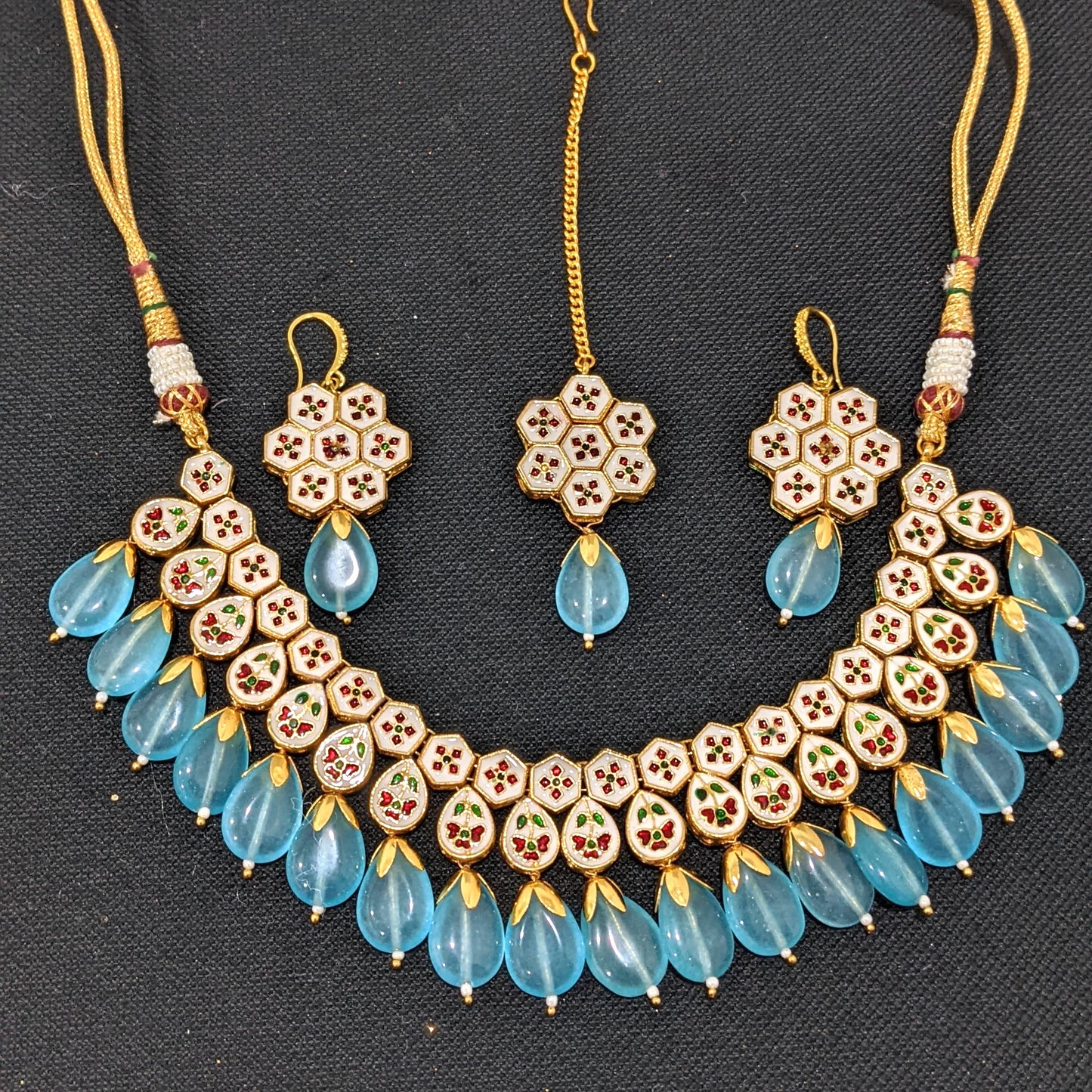 Light blue bead Kundan Choker necklace Combo Set