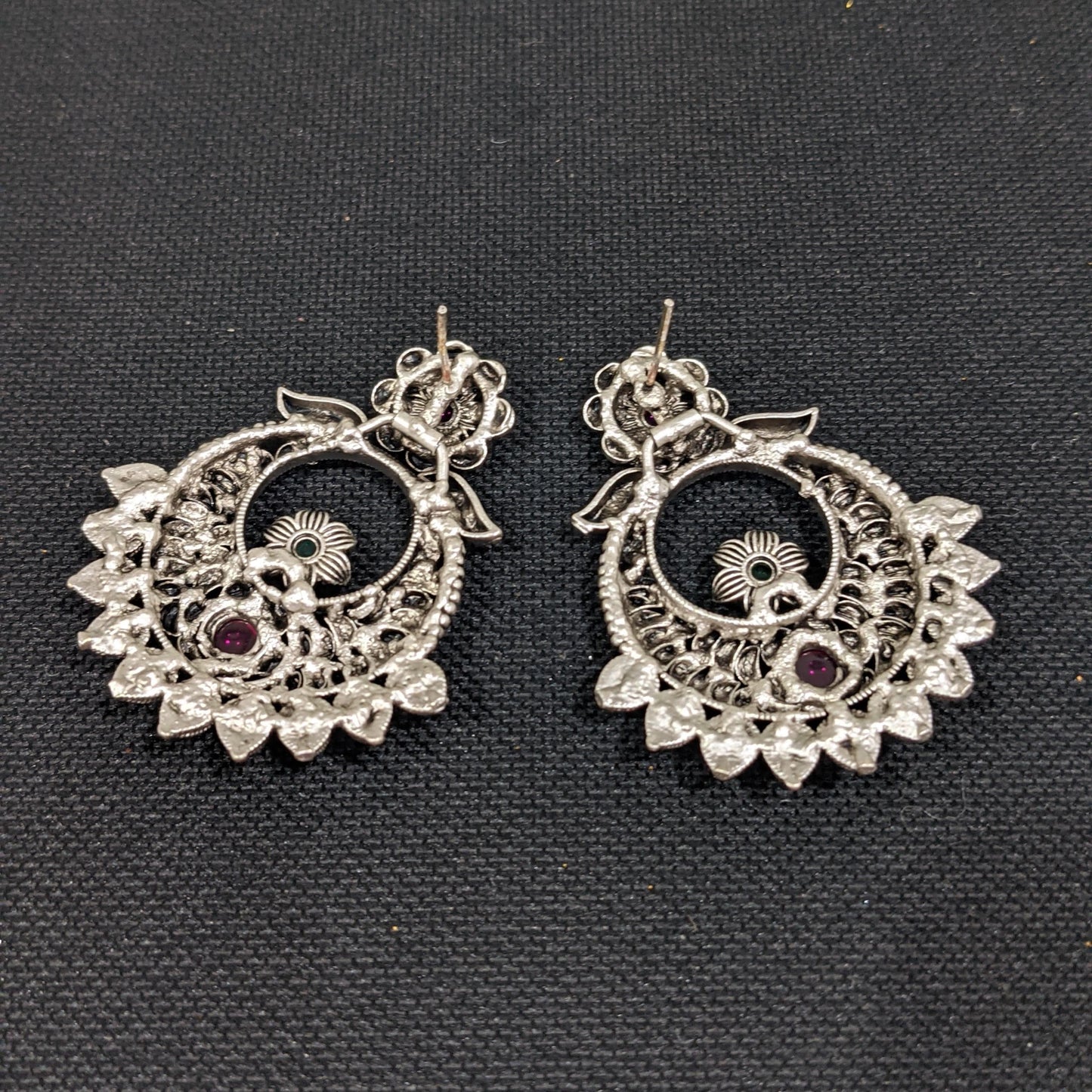 Bright silver matte plated Chandbali Earrings - Design 6