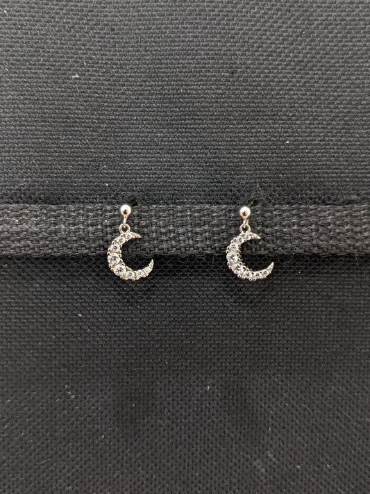 Sterling silver Moon design CZ Earrings
